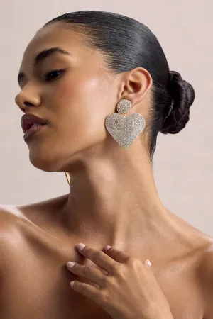 J'adore | Gold Diamante Heart Drop Earrings Club L London