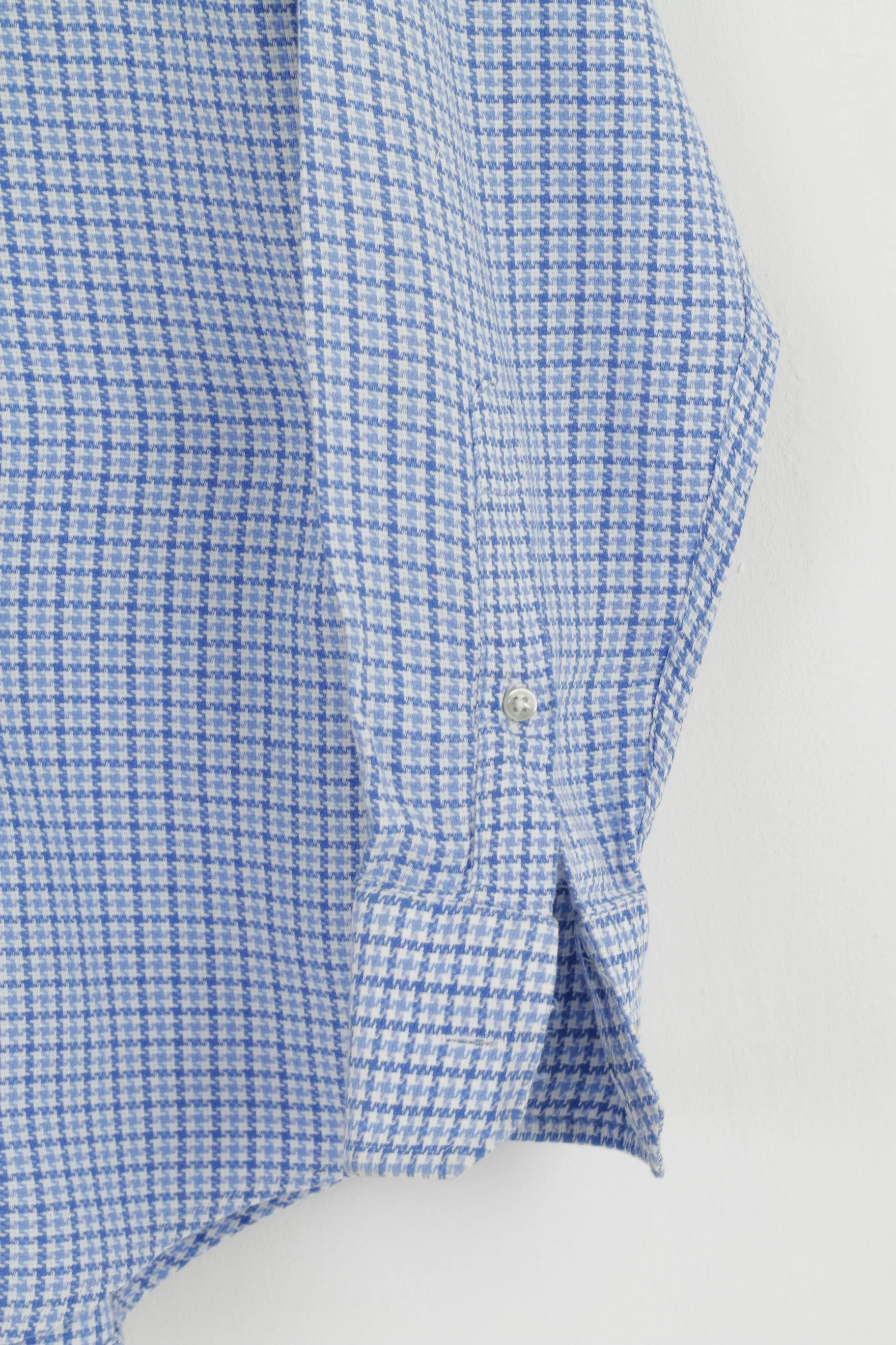 Jaeger Men 15.5 39 M Casual Shirt Blue Houndstooth Cotton Long Sleeve Top