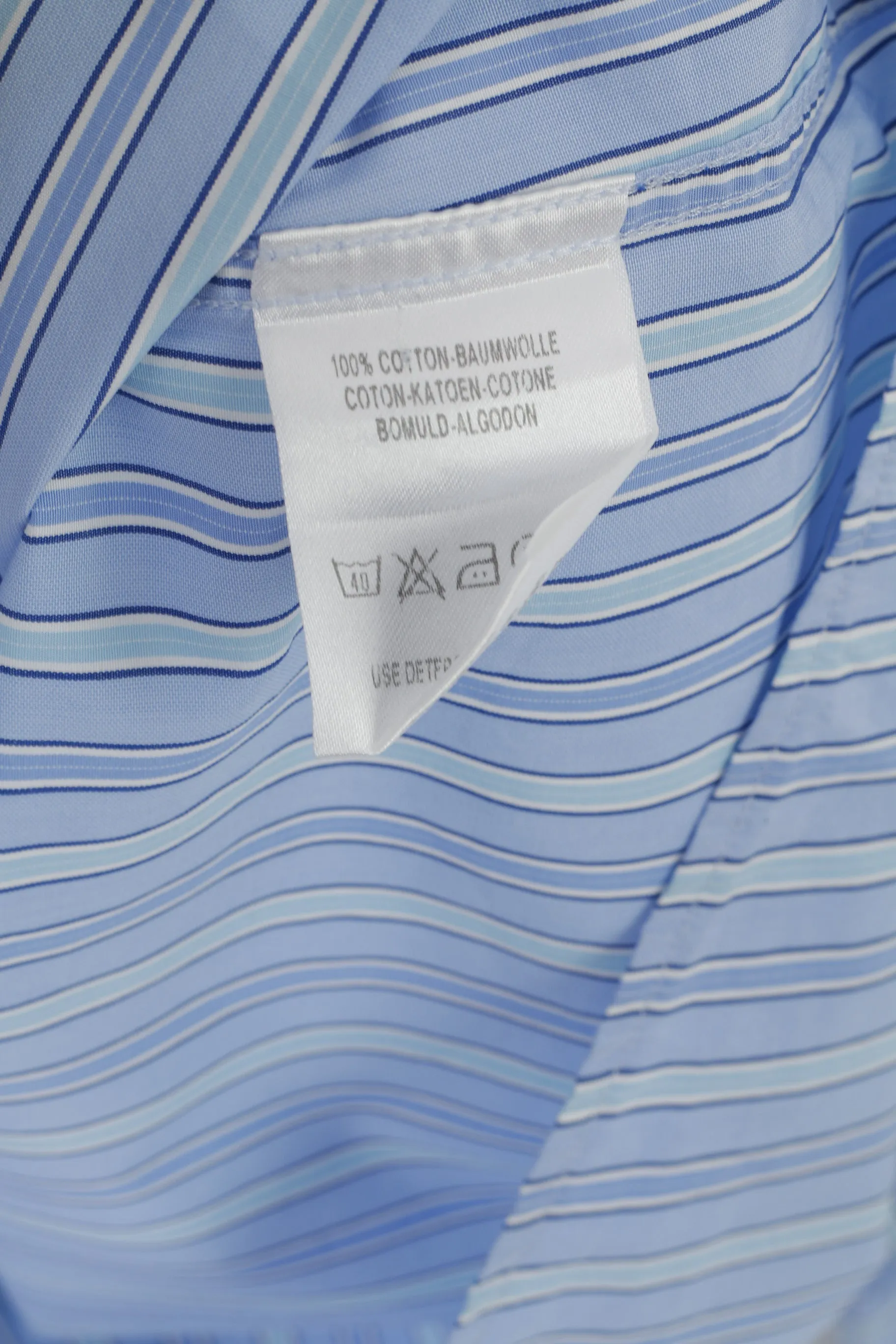 Jaeger Men 16.5 L Casual Shirt Blue Striped Cotton Slim Fit Long Sleeve Cuff Top