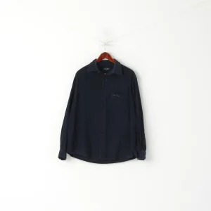 James Pringle Men L Casual Shirt Navy Cotton Western Detailed Buttons Long Sleeve Top