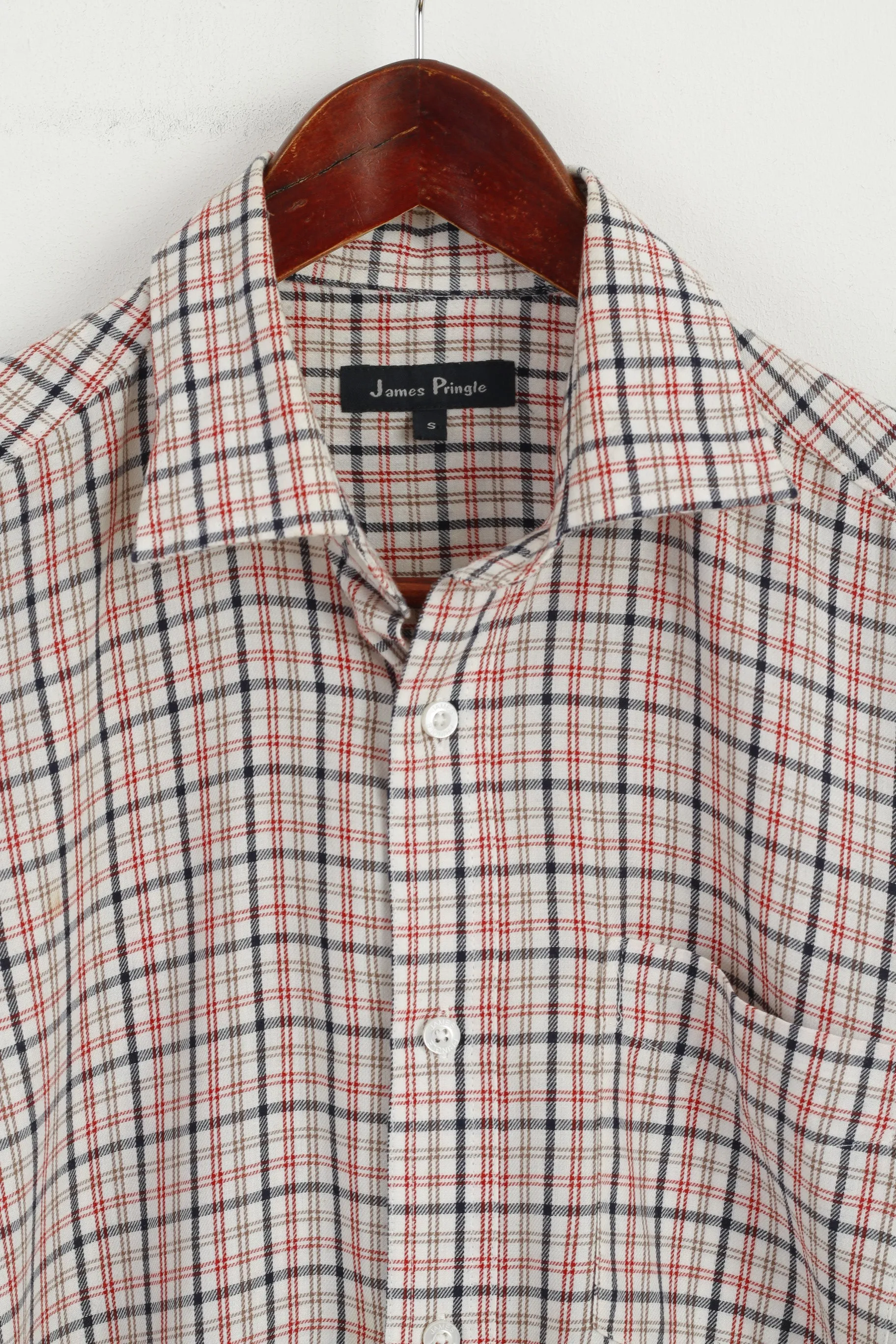 James Pringle Men S Casual Shirt Beige Check Cotton Long Sleeve Pocket Top