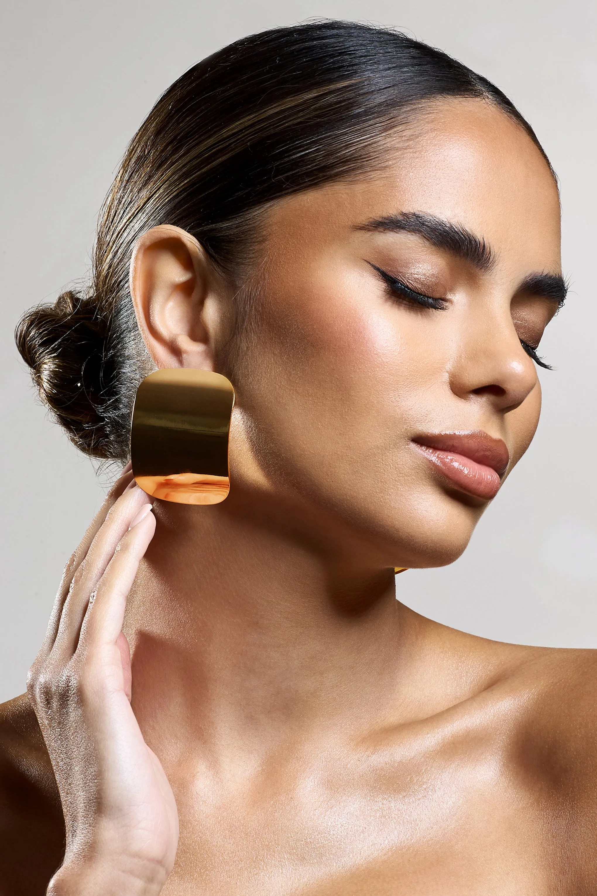 Jasper | Gold Rectangle Statement Earrings Club L London