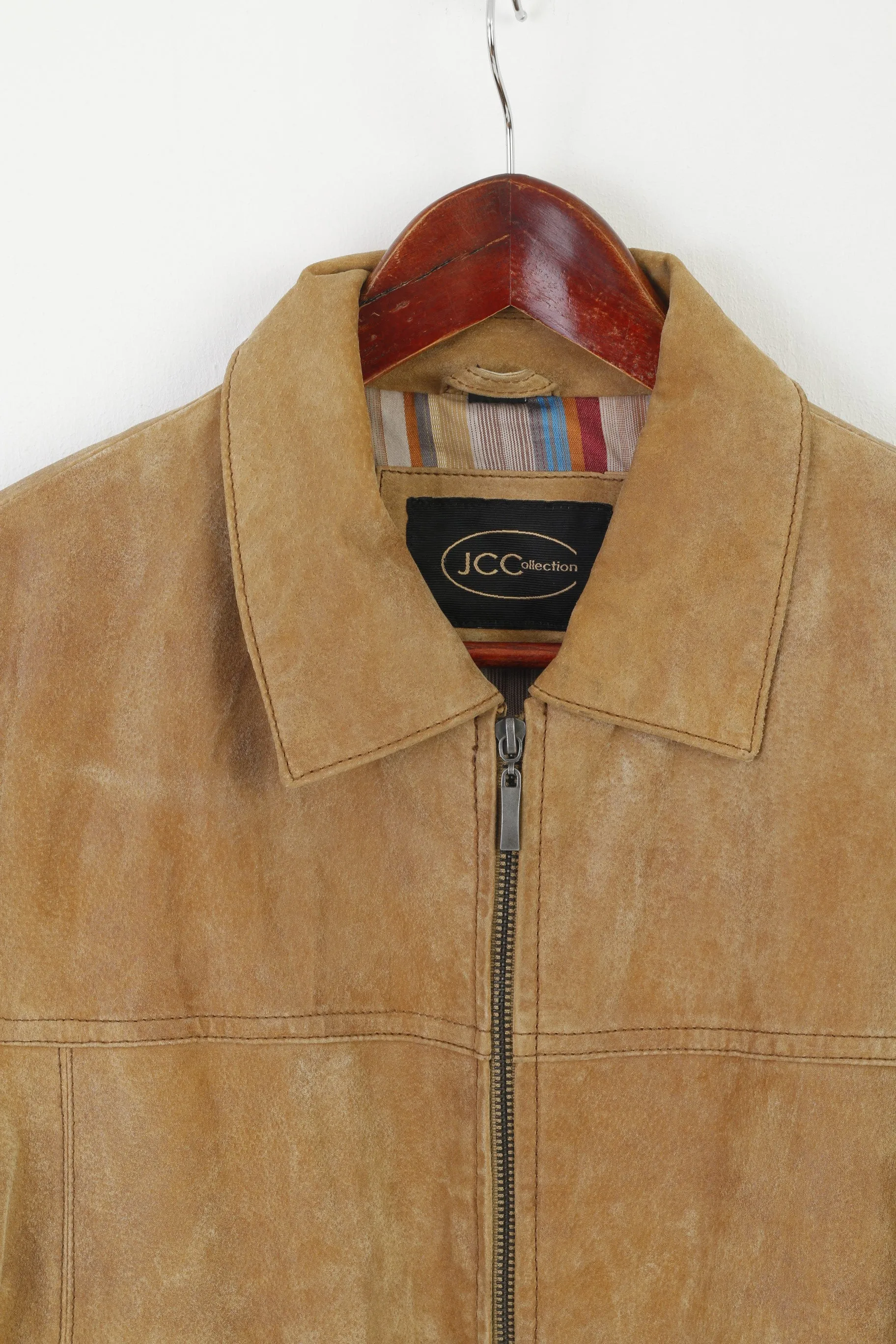 JC Collection Men 36 46 S Jacket Beige Leather Vintage Zip Up Biker Pilot Top