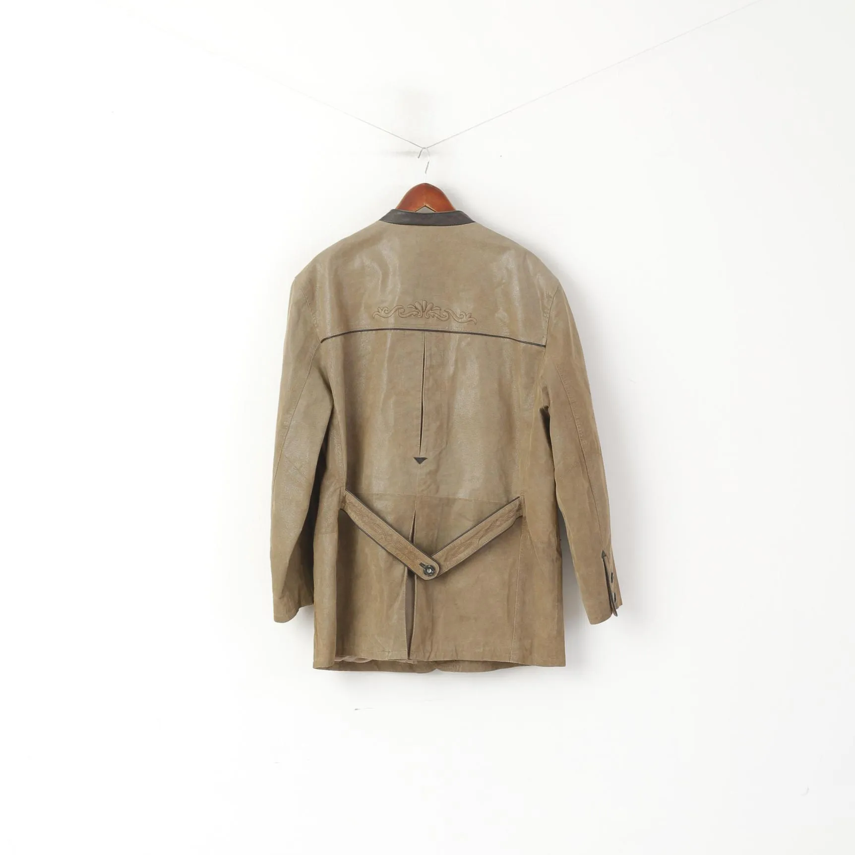 JCC Leather Company Men 56 XL Jacket Taupe Leather Tyrol Trachten Vintage Blazer