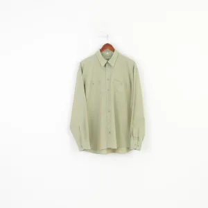 Jean Chatel Men L Casual Shirt Green Cotton Long Sleeve Vintage Long Sleeve Top