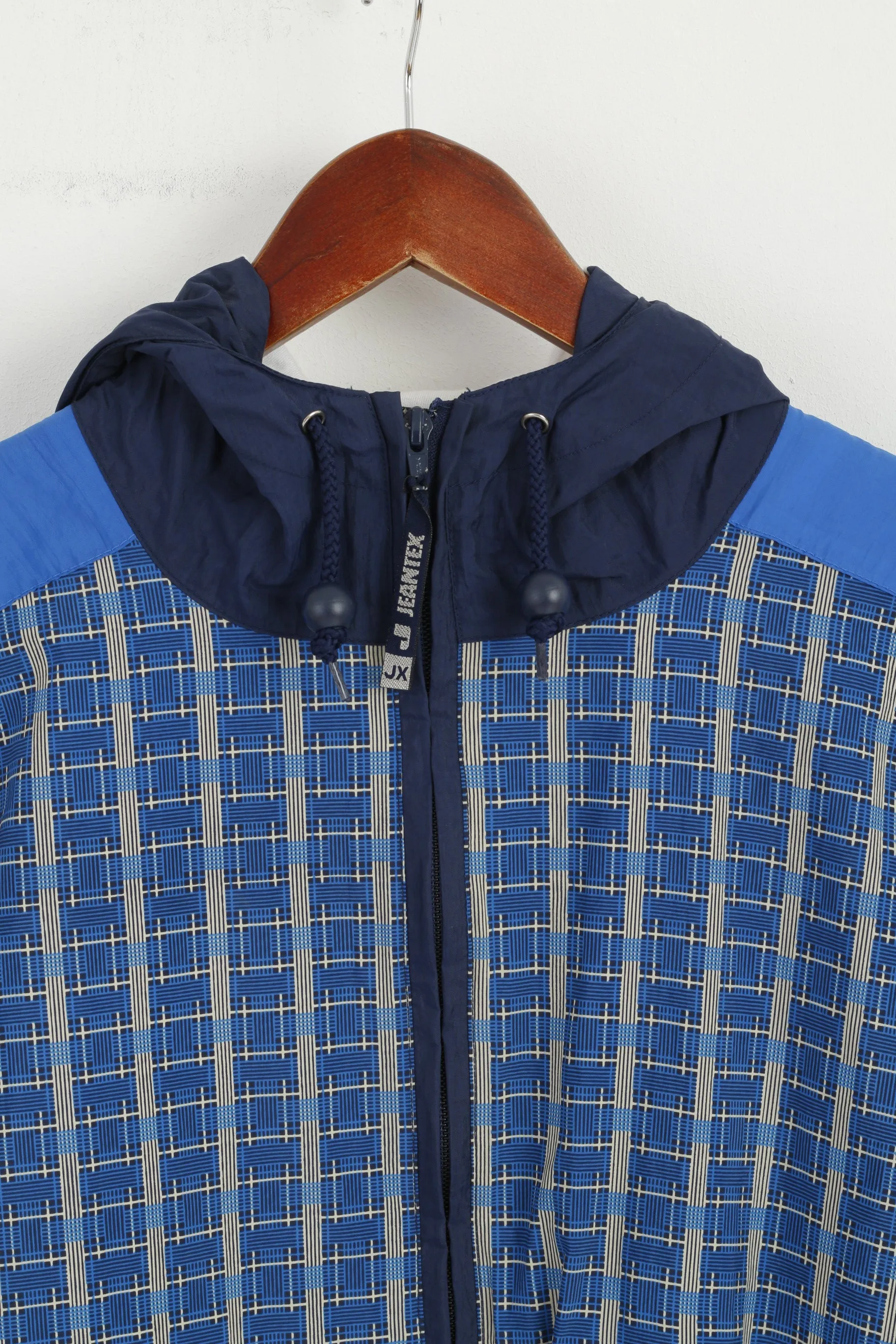 Jeantex Men XL 46/48 Jacket Blue Hooded Nylon Waterproof Festival Zip Up Top