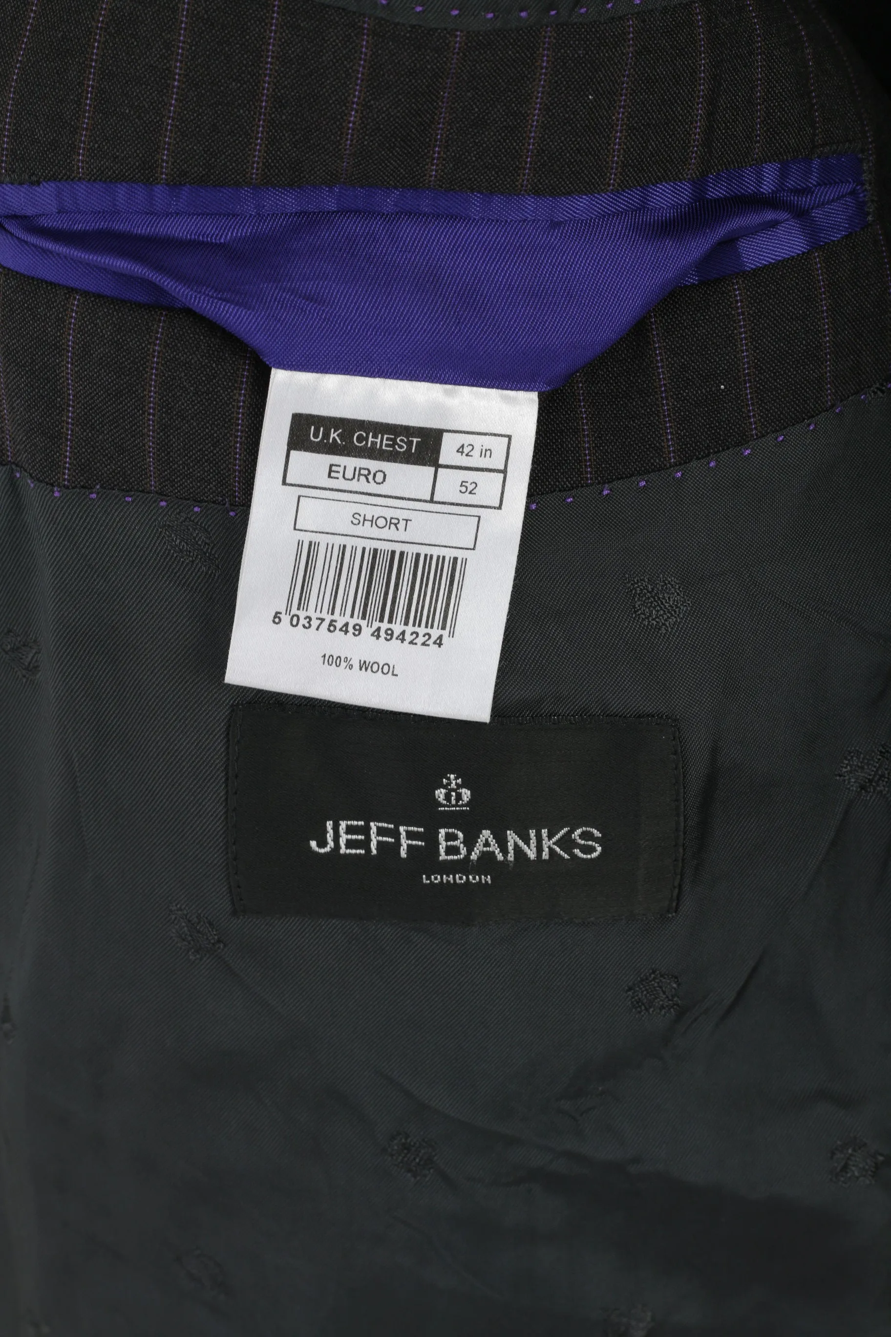 Jeff Banks Men 42S 52 Blazer Grey Violet Striped Wool Single Breasted Jacket