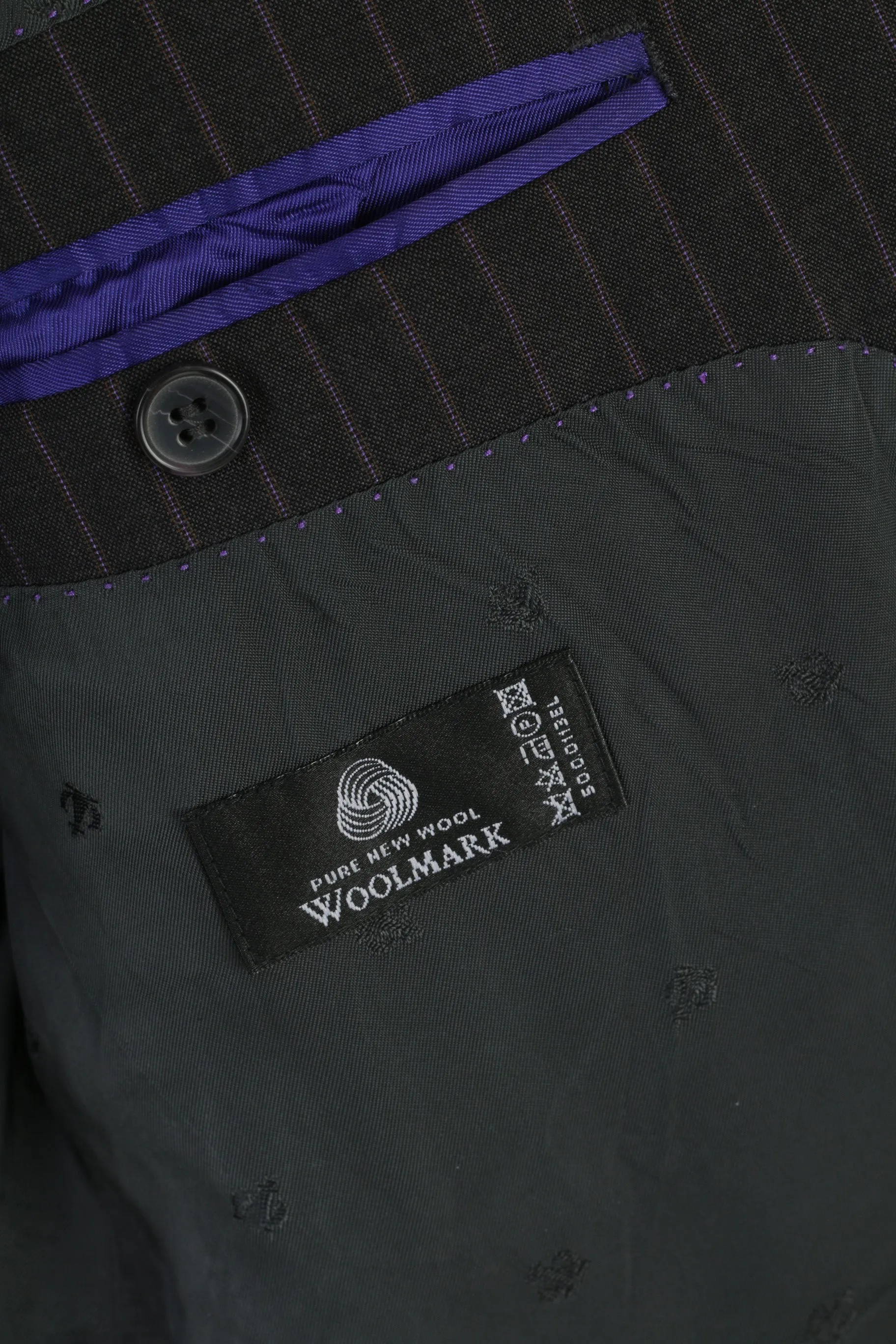 Jeff Banks Men 42S 52 Blazer Grey Violet Striped Wool Single Breasted Jacket
