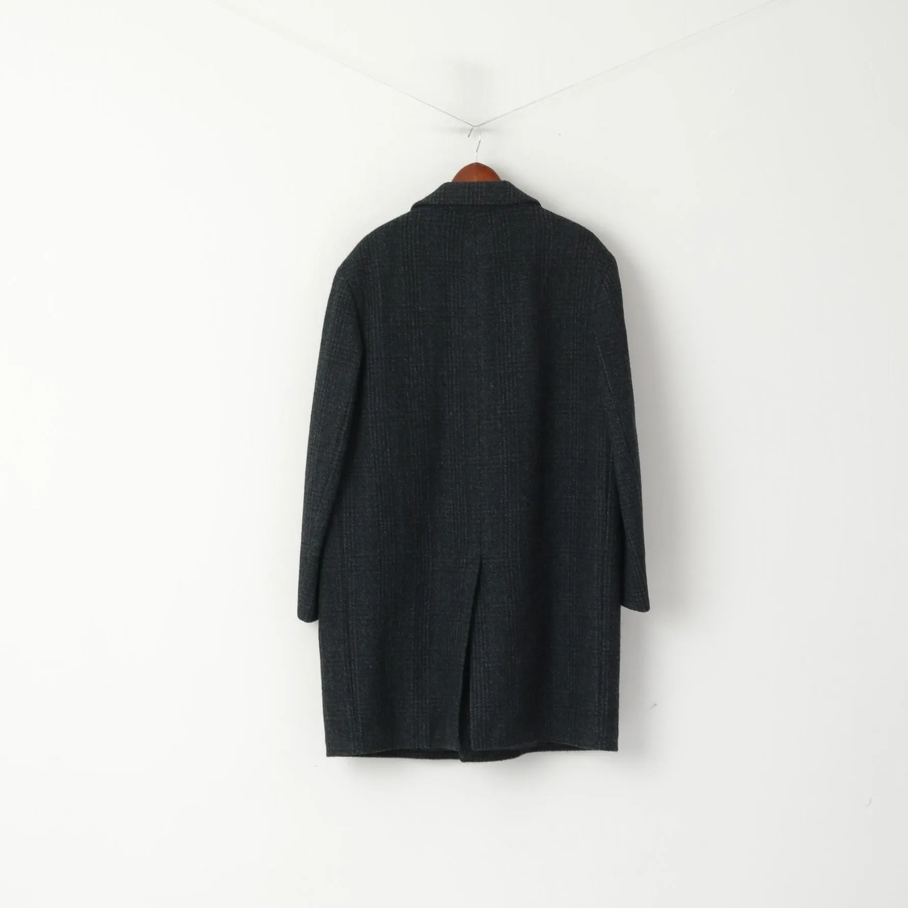Joba International Men 48 M Coat Navy Check 70s Wool Vintage Single Breasted Classic Top