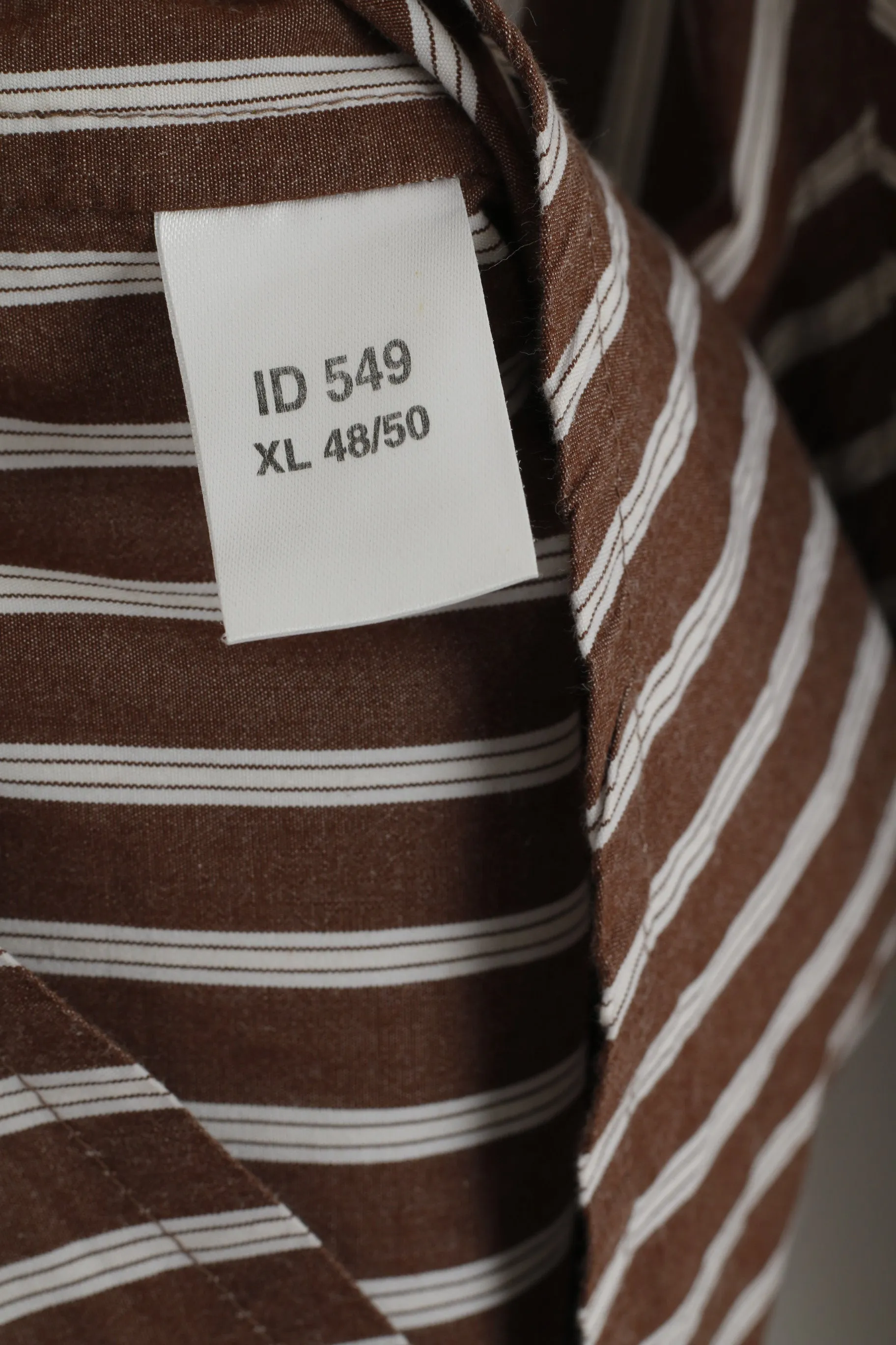 Joe Brown Men XL (XXL) Casual Shirt Brown White Striped Cotton Long Sleeve Top