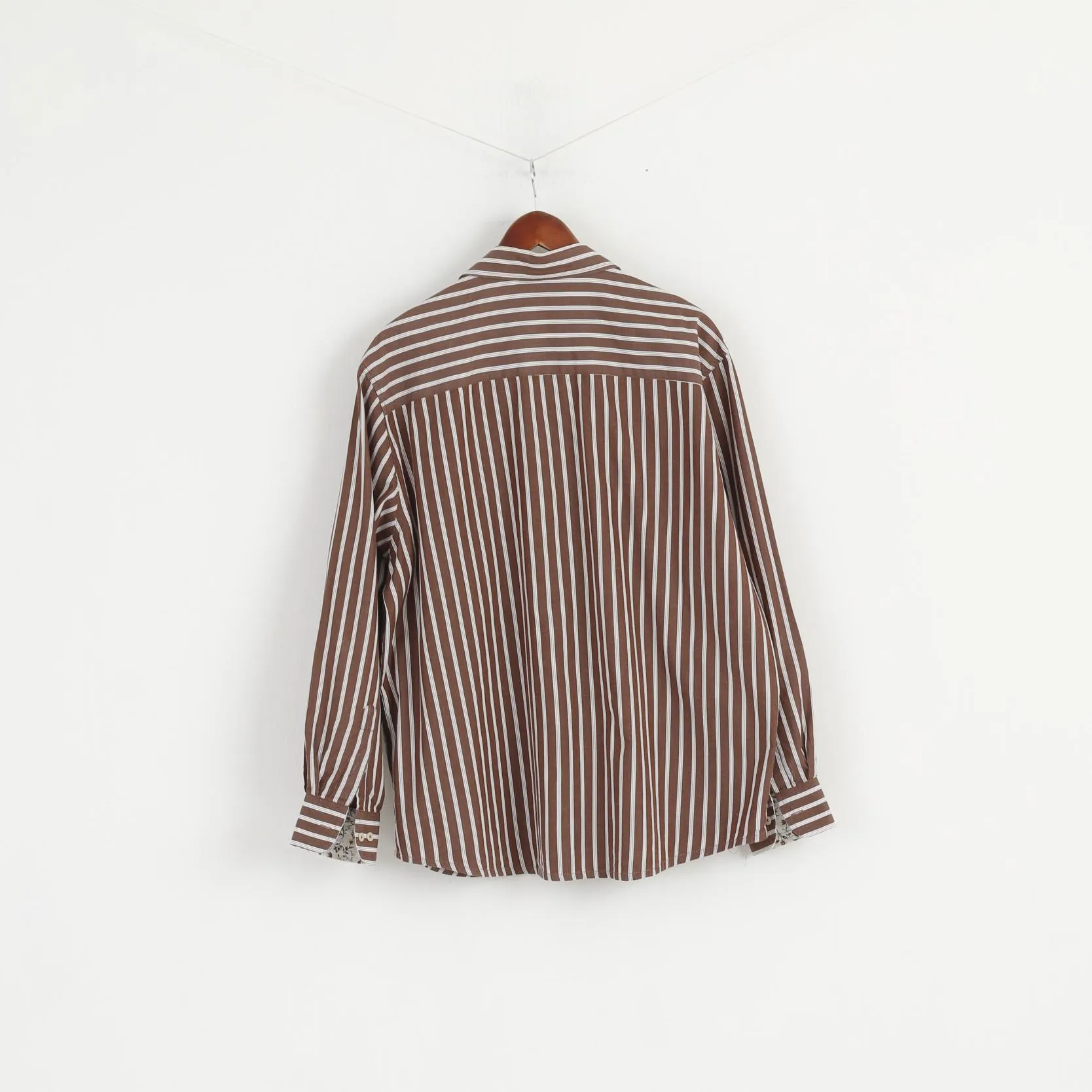 Joe Brown Men XL (XXL) Casual Shirt Brown White Striped Cotton Long Sleeve Top