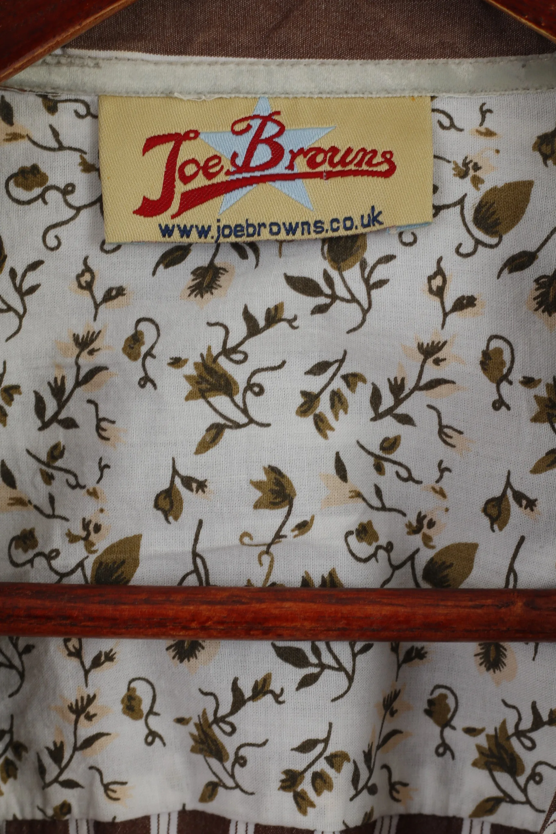 Joe Brown Men XL (XXL) Casual Shirt Brown White Striped Cotton Long Sleeve Top