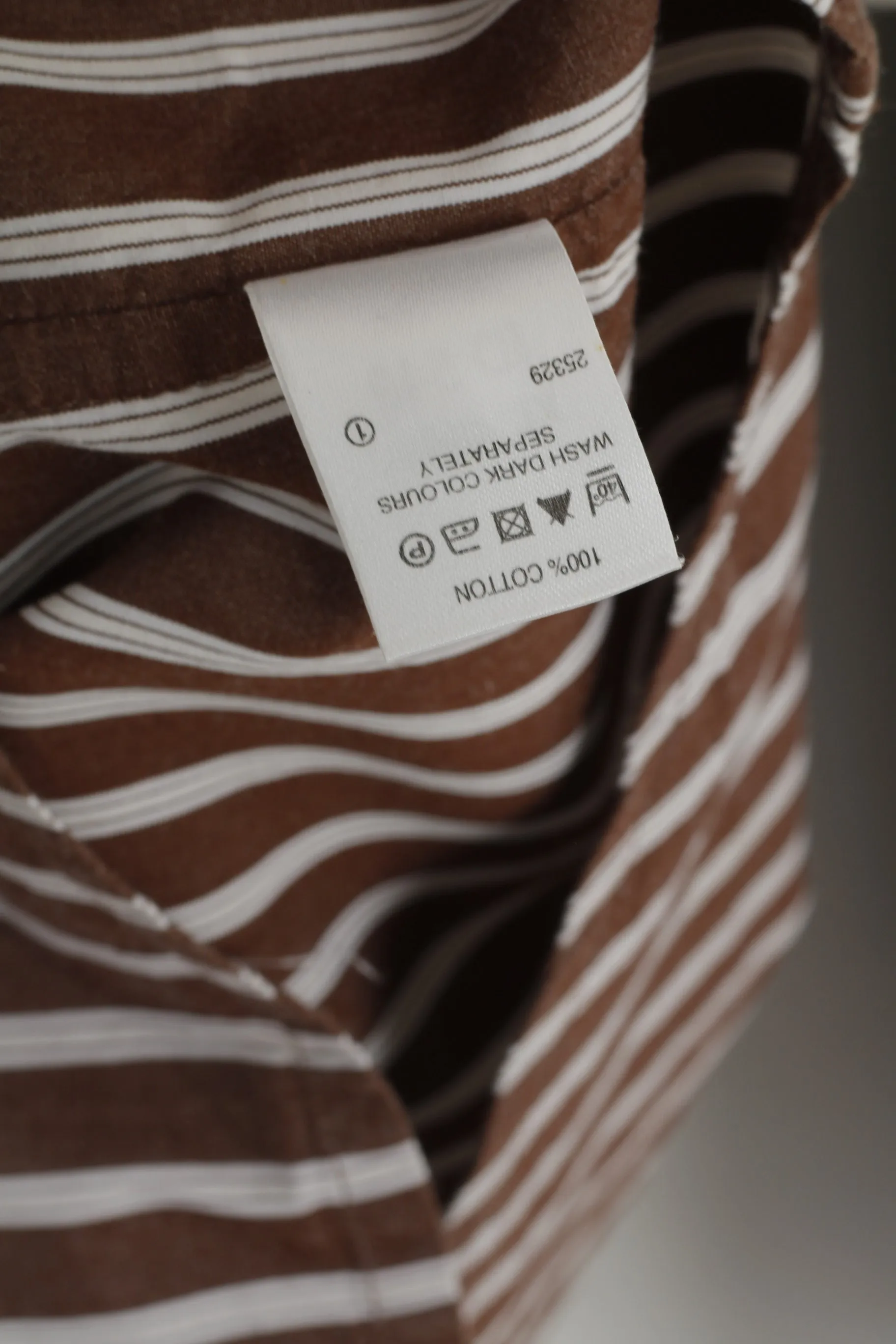 Joe Brown Men XL (XXL) Casual Shirt Brown White Striped Cotton Long Sleeve Top