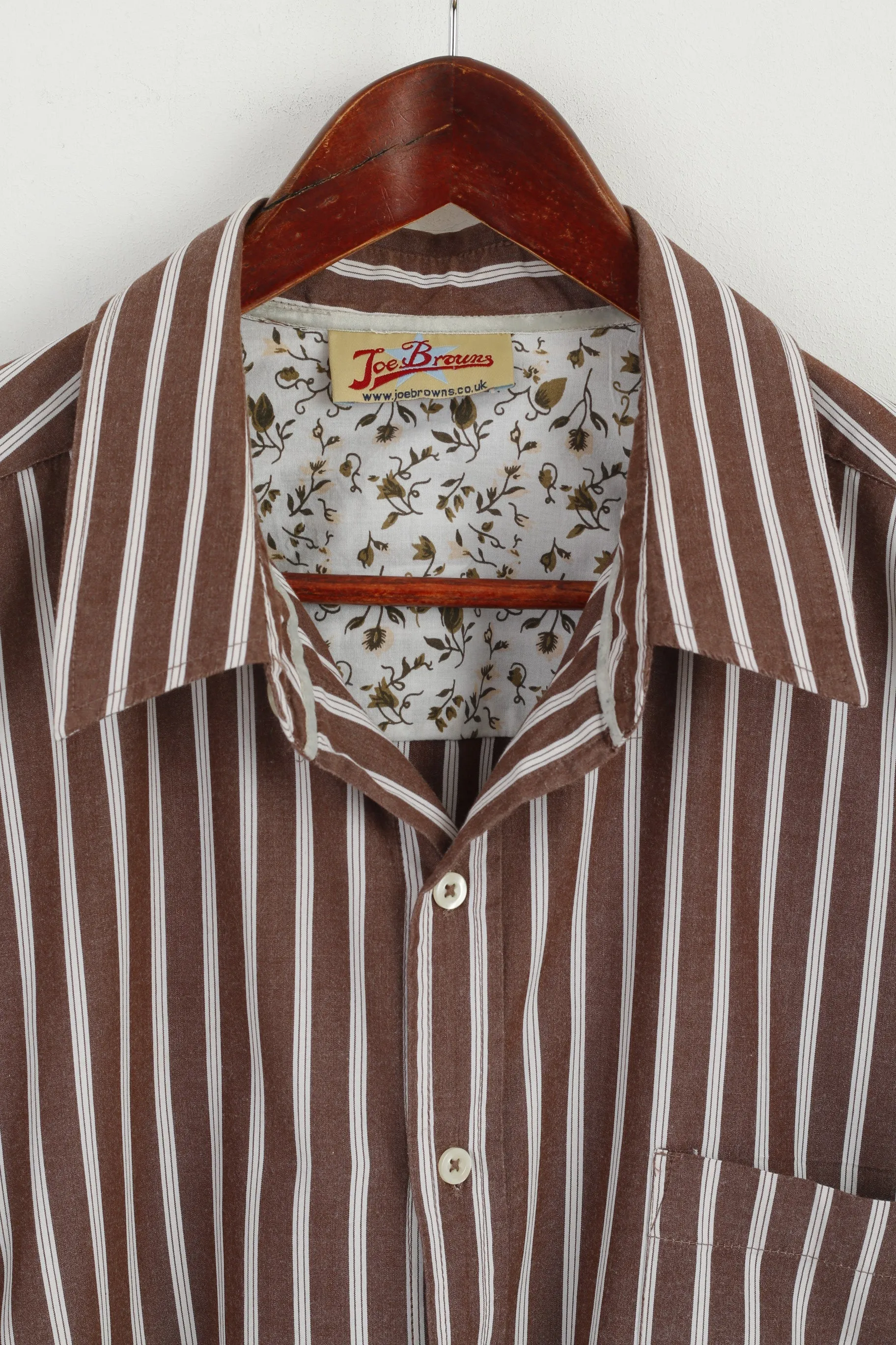 Joe Brown Men XL (XXL) Casual Shirt Brown White Striped Cotton Long Sleeve Top
