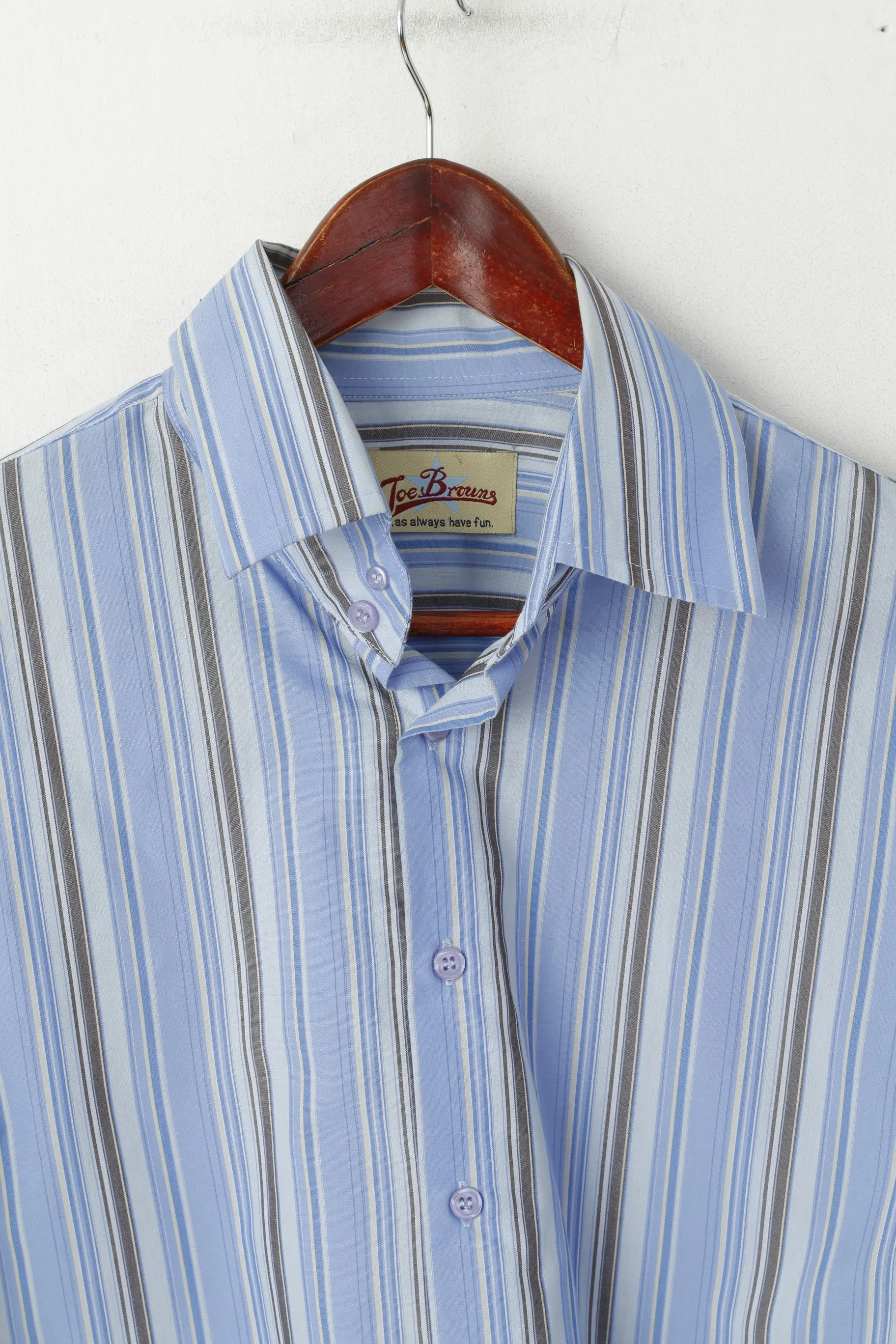 Joe Browns Men L Casual Shirt Blue Striped Cotton Long Sleeve Classic Top