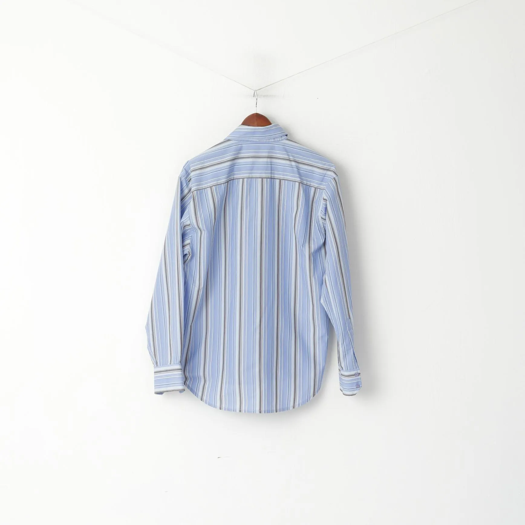 Joe Browns Men L Casual Shirt Blue Striped Cotton Long Sleeve Classic Top