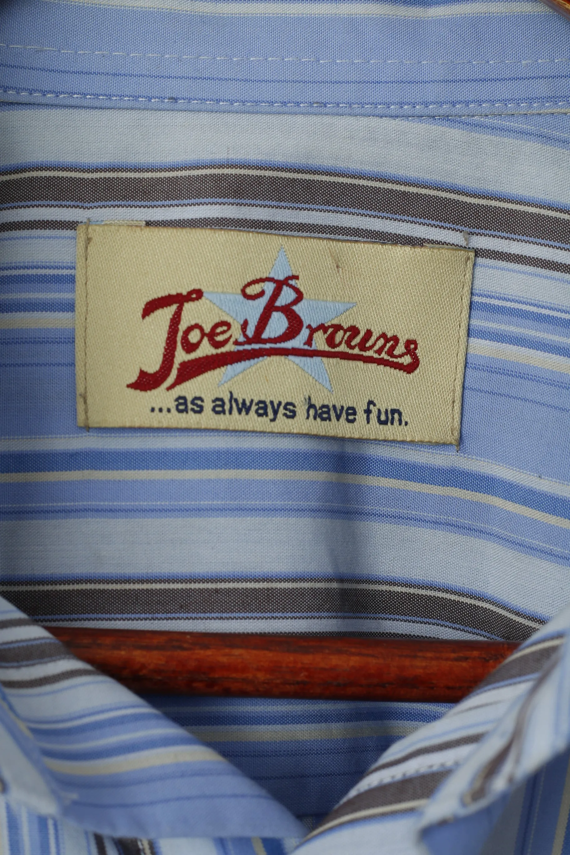 Joe Browns Men L Casual Shirt Blue Striped Cotton Long Sleeve Classic Top
