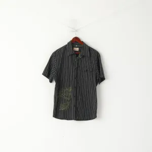 Joe Browns Men XL Casual Shirt Black Cotton Striped Embroidered Pocket Top