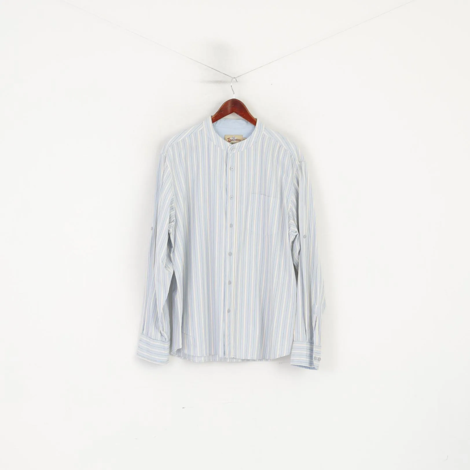 Joe Browns Men XL Casual Shirt Blue Cotton Striped Stand-up Collar Long Sleeve Top