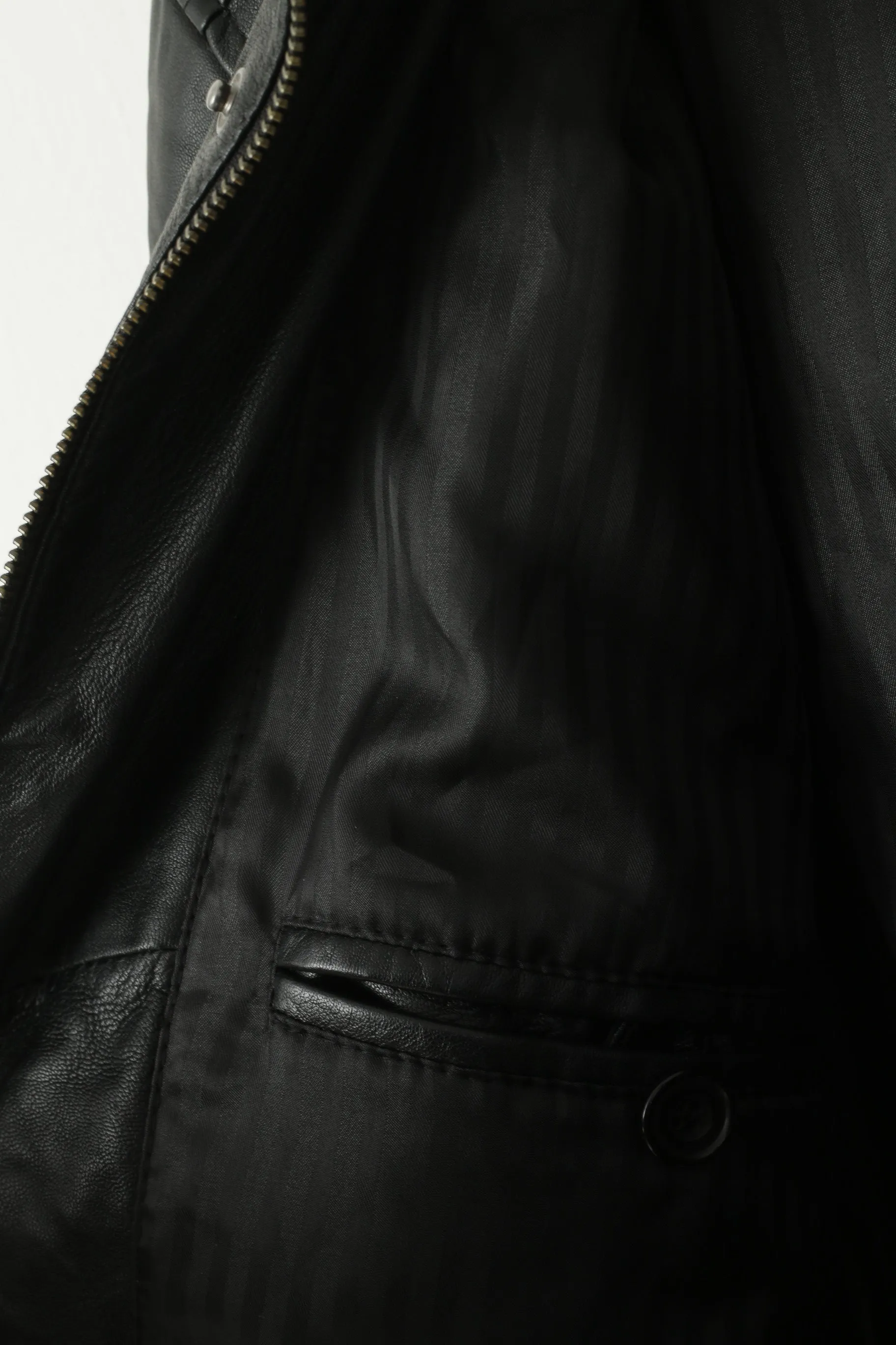 Jofama Men 46 XS Jacket Vintage Black Soft Leather Biker Full Zip Classic Long Top