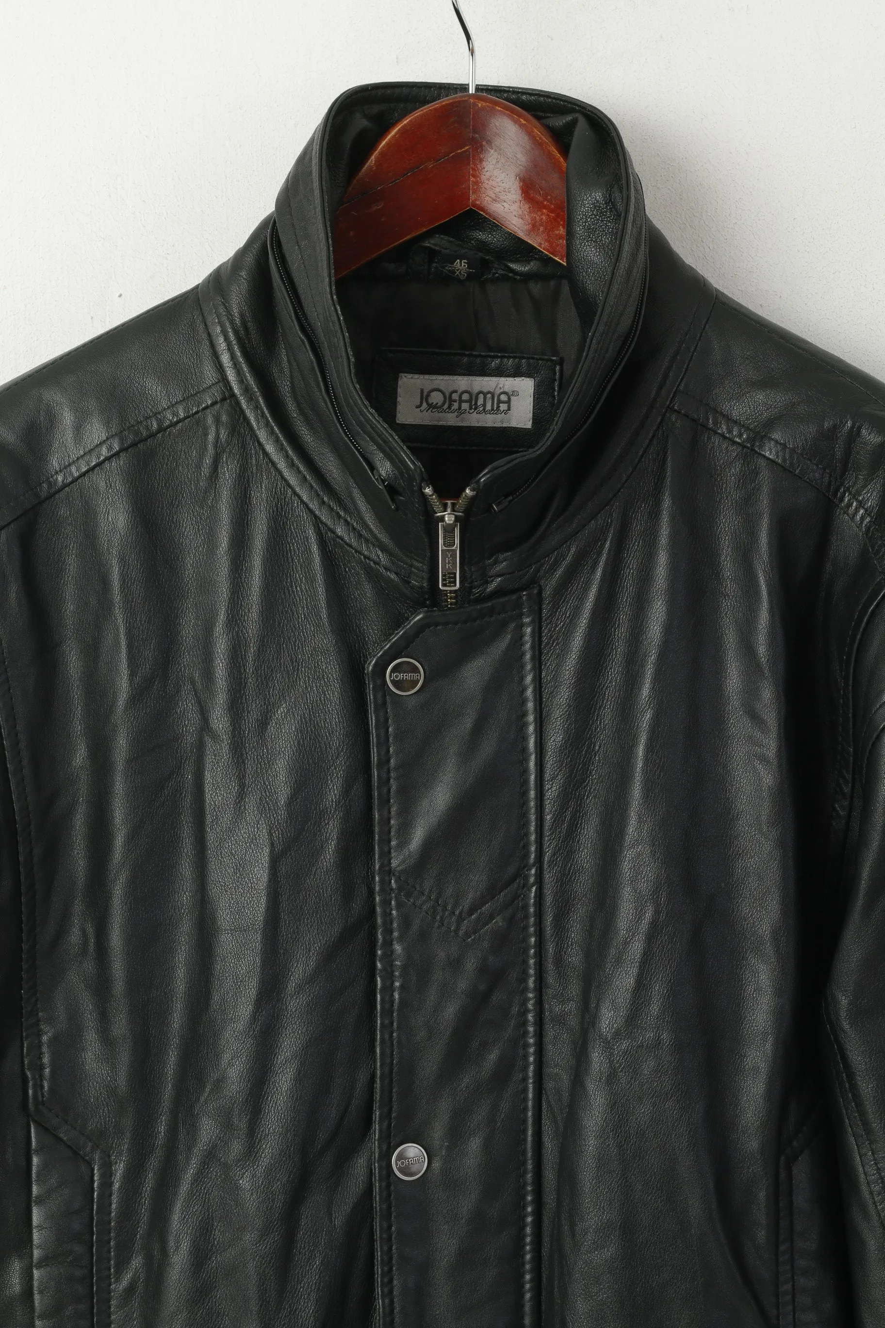 Jofama Men 46 XS Jacket Vintage Black Soft Leather Biker Full Zip Classic Long Top
