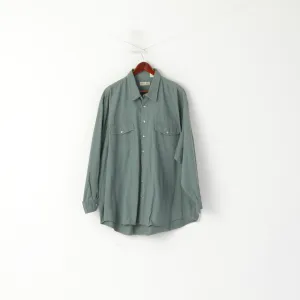 John F. Gee Jeanswear Men 49/50 3XL Casual Shirt Green Cotton Denim Oversize Top