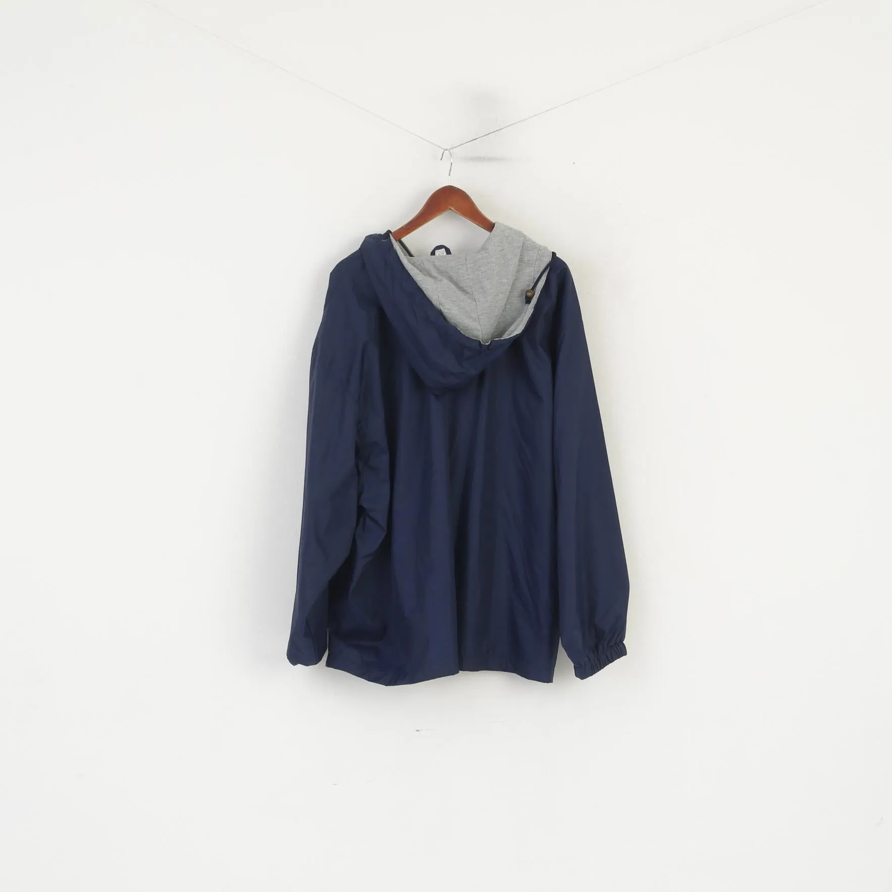 John F.Gee Men 60/62 XXXL Pullover Jacket Navy Vintage Nylon Hooded Lightweight Top