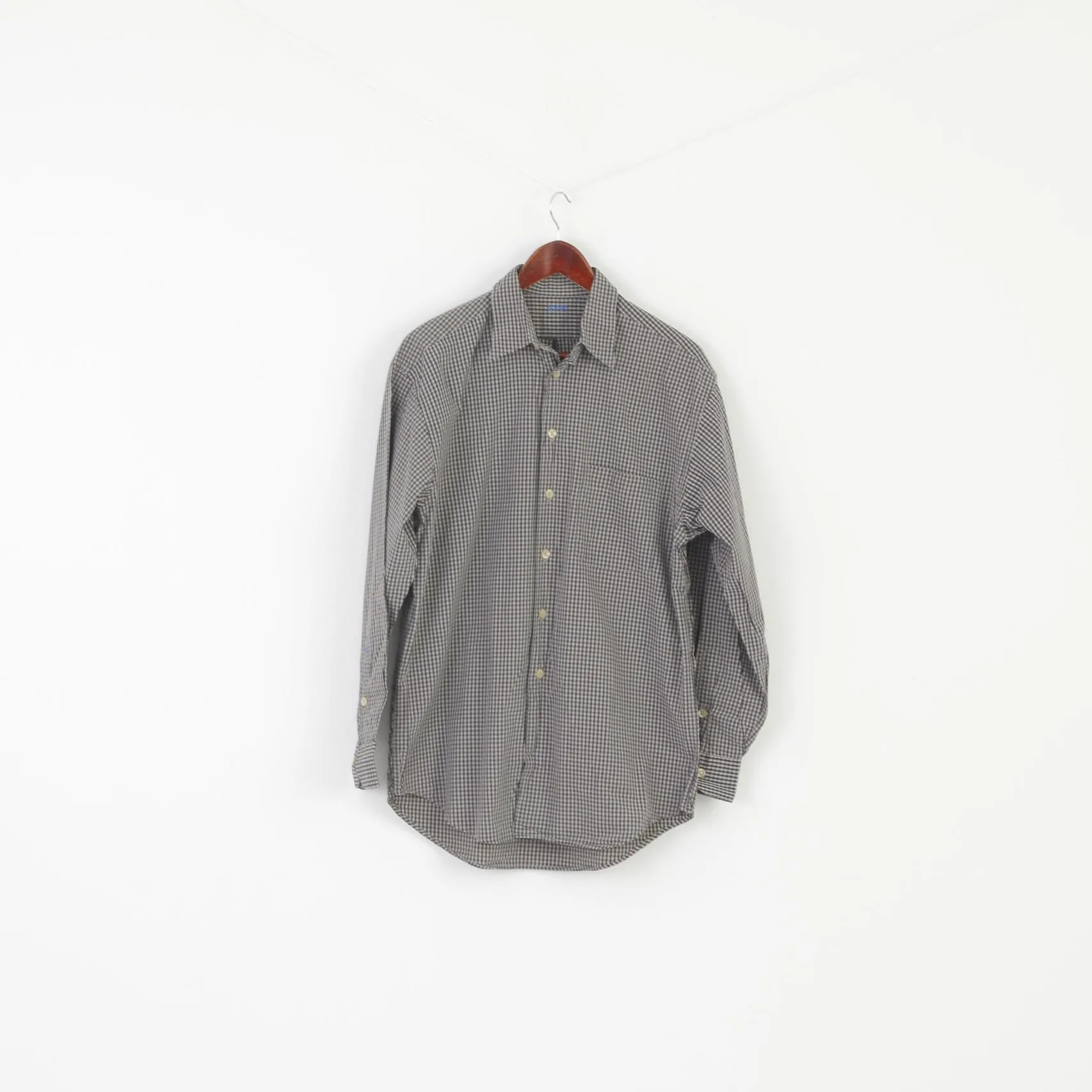 Joop! Men 39 15.5 L Casual Shirt Gray Check Cotton Vintage Long Sleeve Top