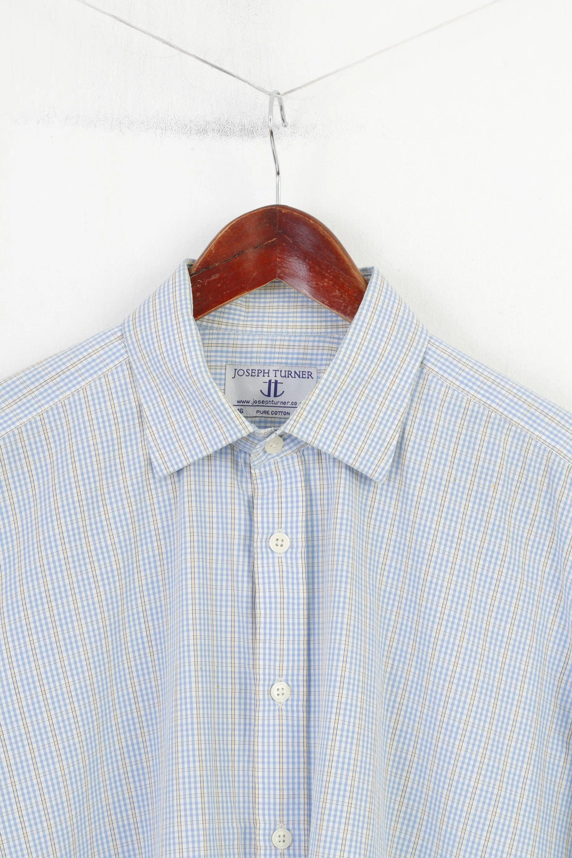 Joseph Turner Men 34 16 Casual Shirt Cotton Cuffs Long Sleeve Collar Checkered Classic Top