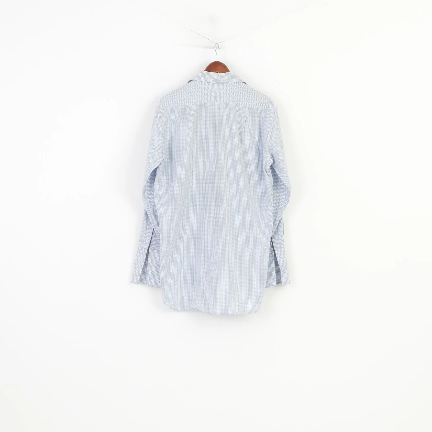 Joseph Turner Men 34 16 Casual Shirt Cotton Cuffs Long Sleeve Collar Checkered Classic Top