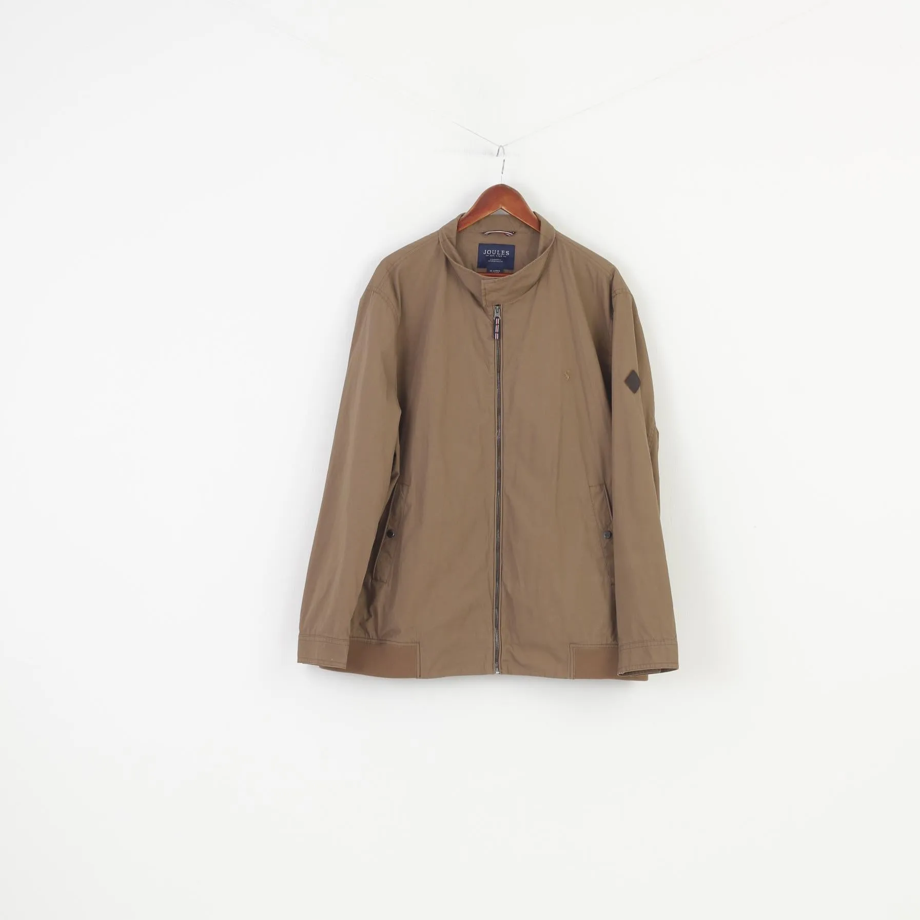 Joules Men XXL Jacket Vintage Brown Full Zipper Pockets Cotton Top