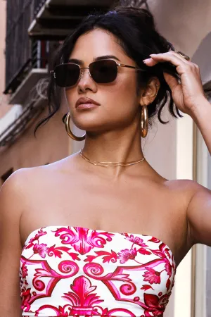 Junior | Otra Gold Small Rectangular Vintage Style Sunglasses Club L London