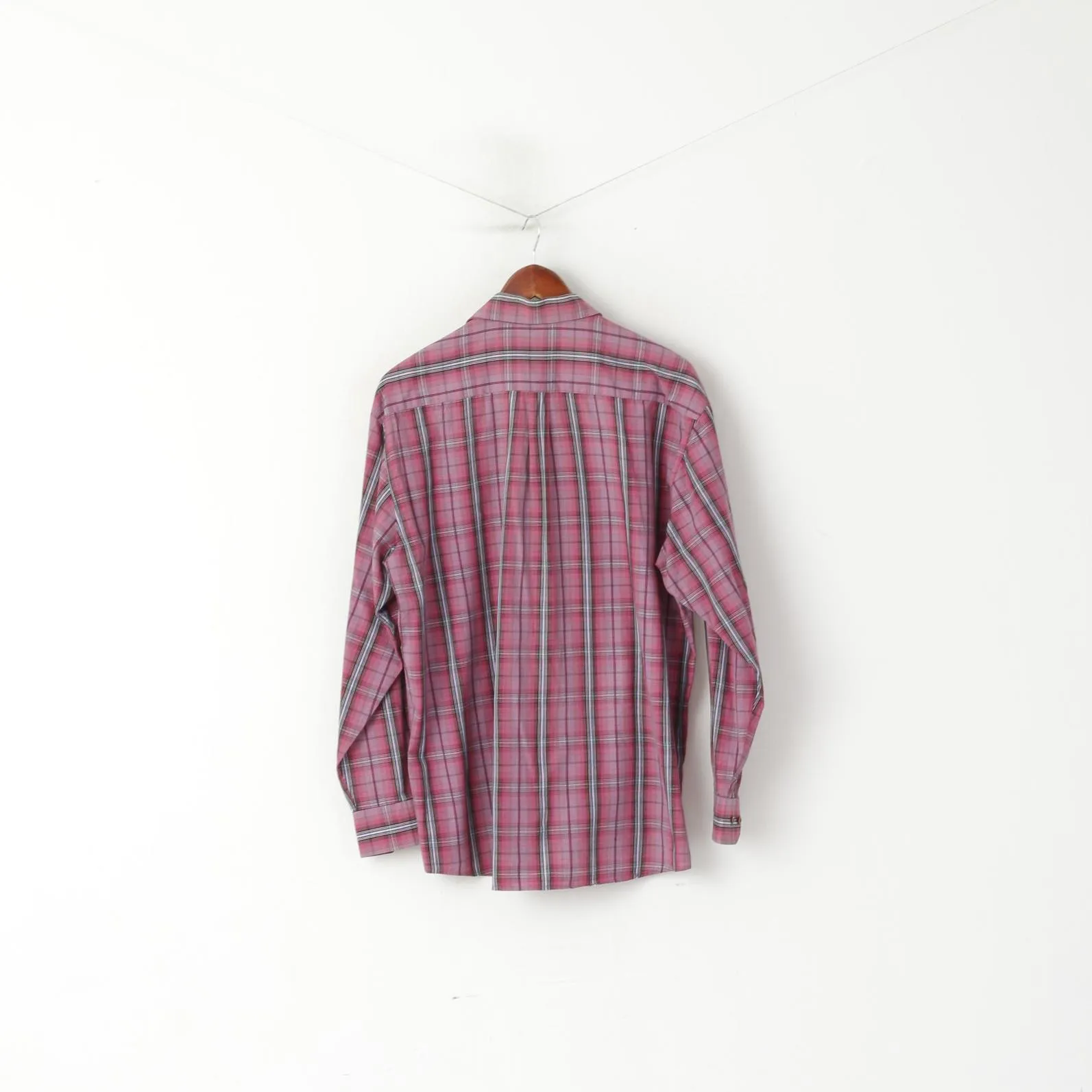 Just Calvino Men XL Casual Shirt Pink Check Cotton Long Sleeve Pocket Top