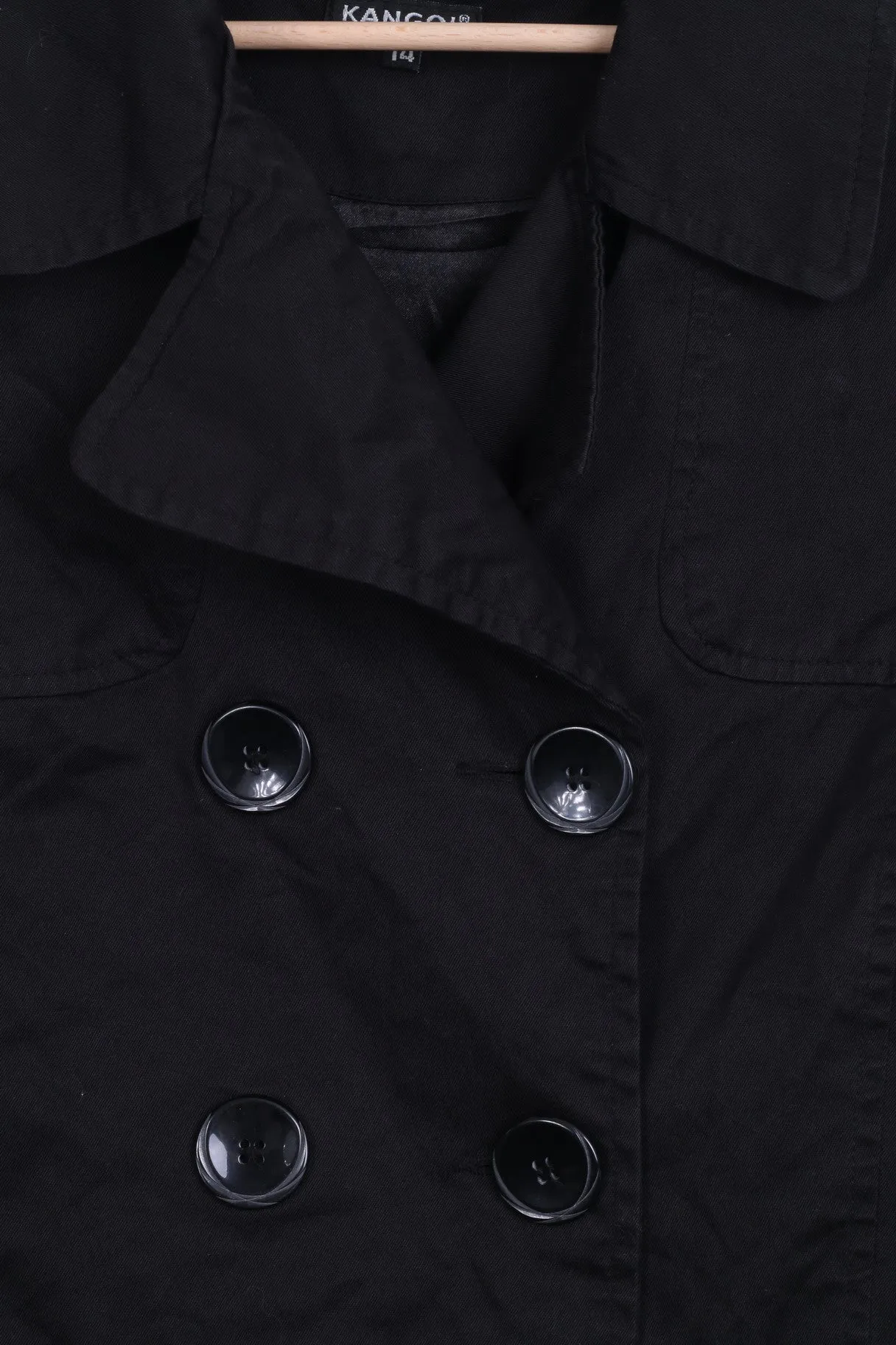 KANGOL Women 14 Jacket Black Buttoned High Low Classic Cotton Top