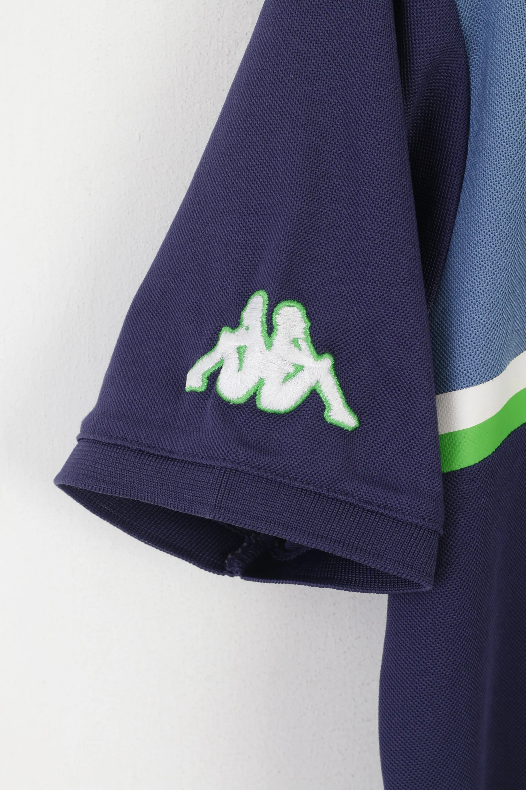 Kappa Men M Polo Shirt Navy Shiny Vintage Tennis Sportswear Logo Jersey Top