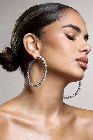 Kassandra | Silver Diamante Hoop Earrings Club L London