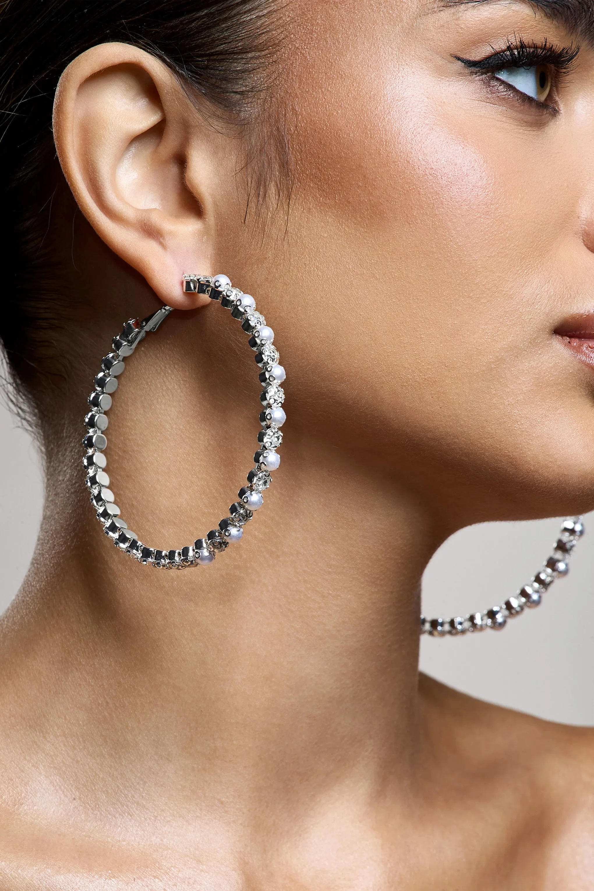 Kassandra | Silver Diamante Hoop Earrings Club L London