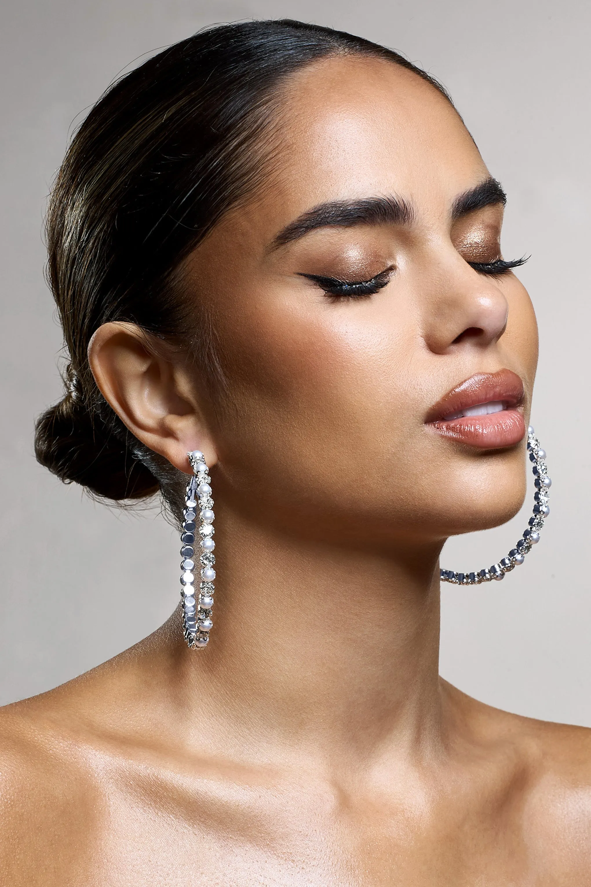 Kassandra | Silver Diamante Hoop Earrings Club L London
