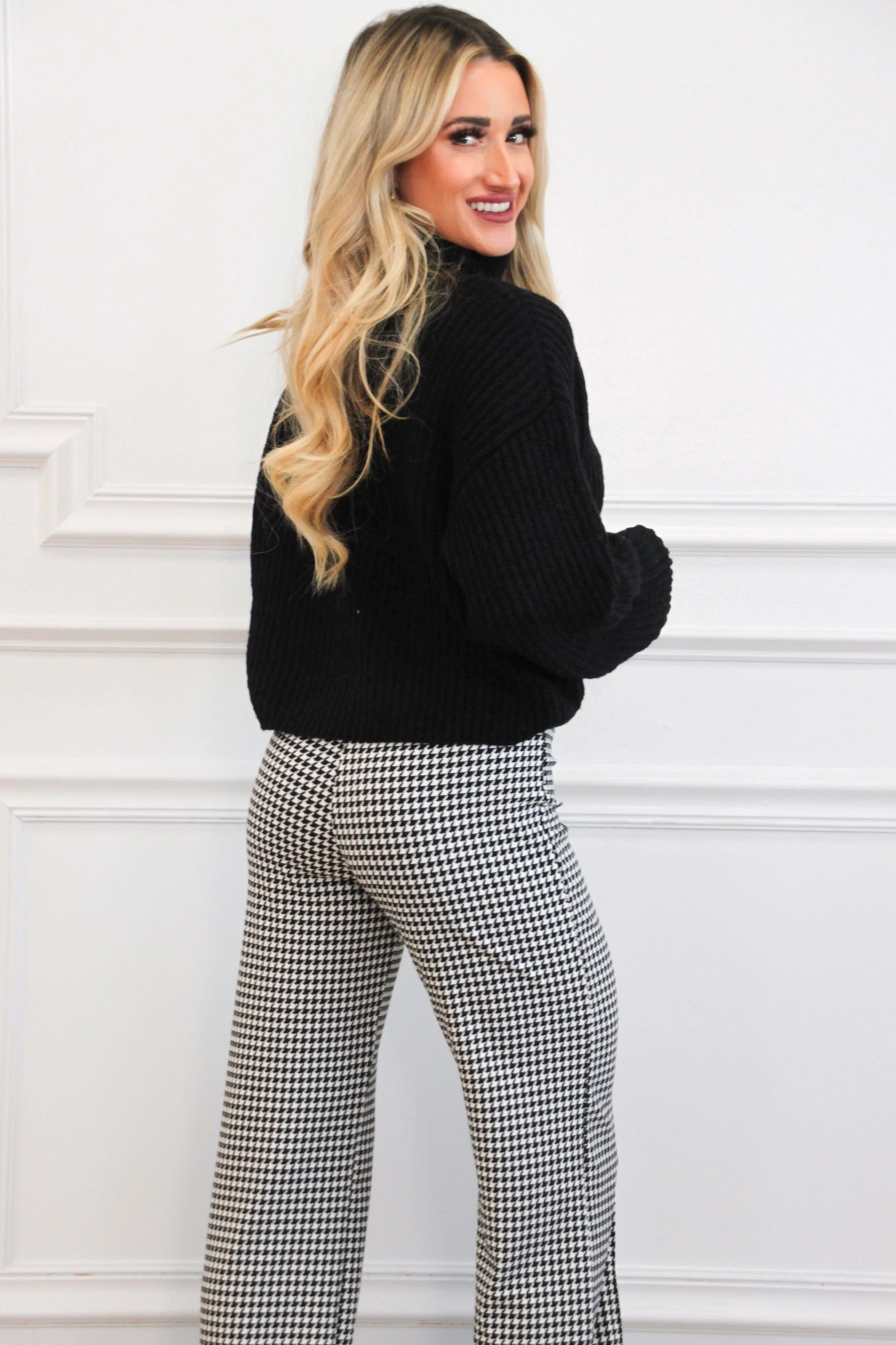 Kendlyn Houndstooth High Waisted Pants: Black/White