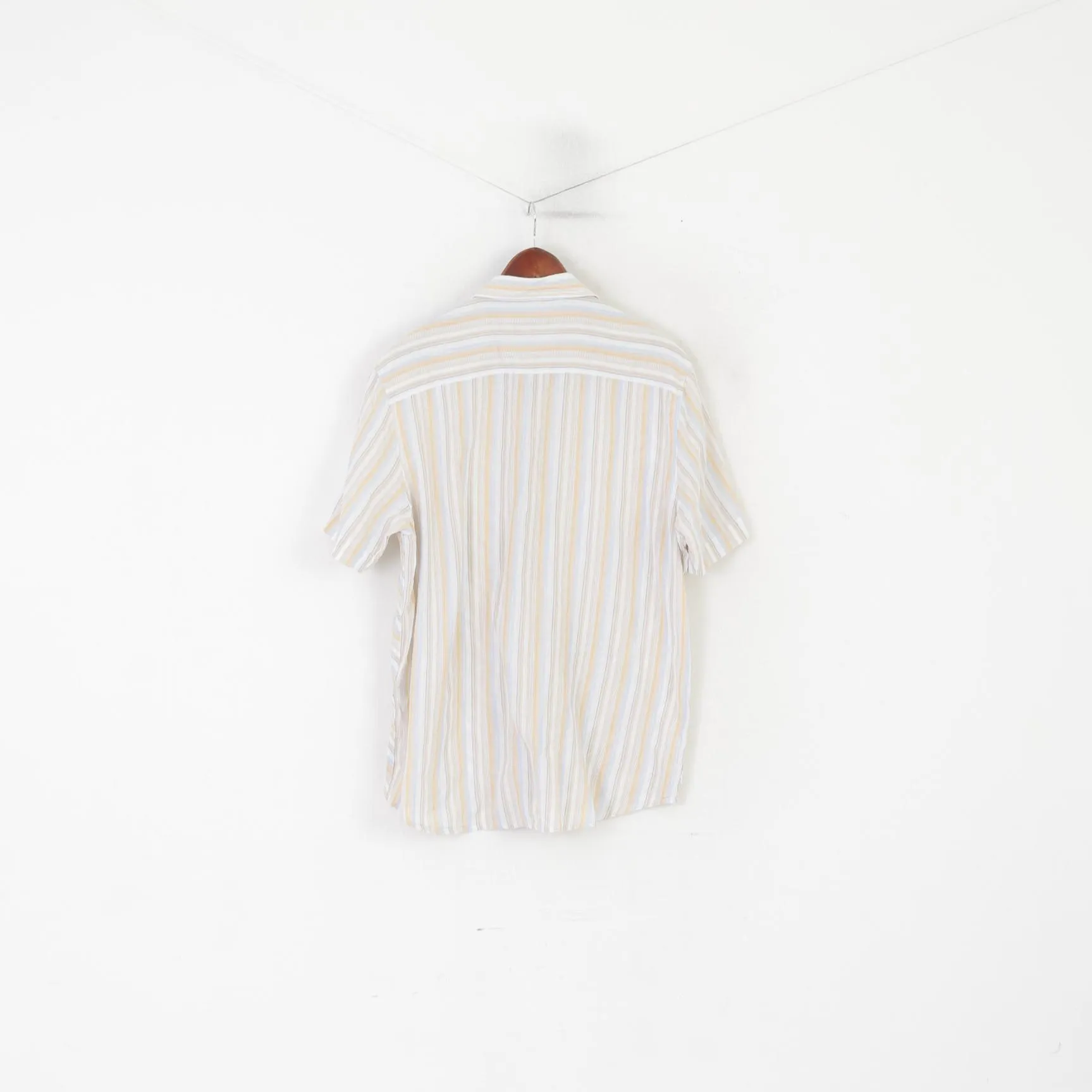 Kenneth Cole Men XL Casual Shirt Beige Striped Cotton Short Sleeeve Top