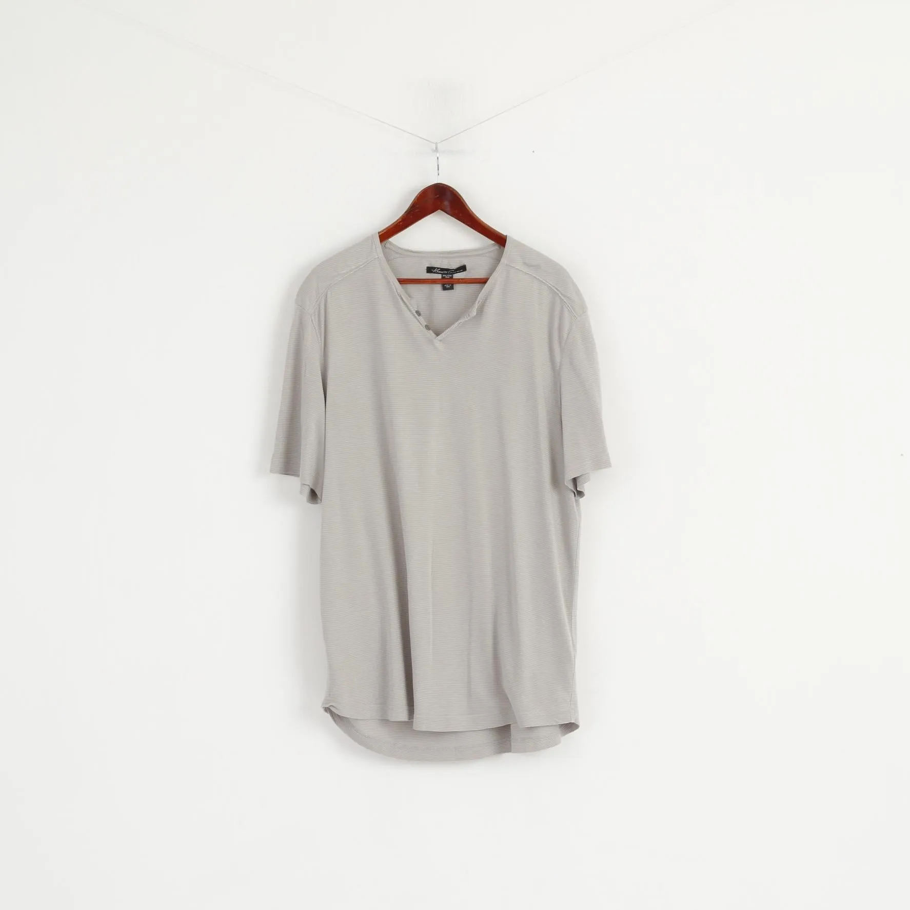 Kenneth Cole Men XXL Shirt Grey Striped Soft Thin Material Cotton Summer Top