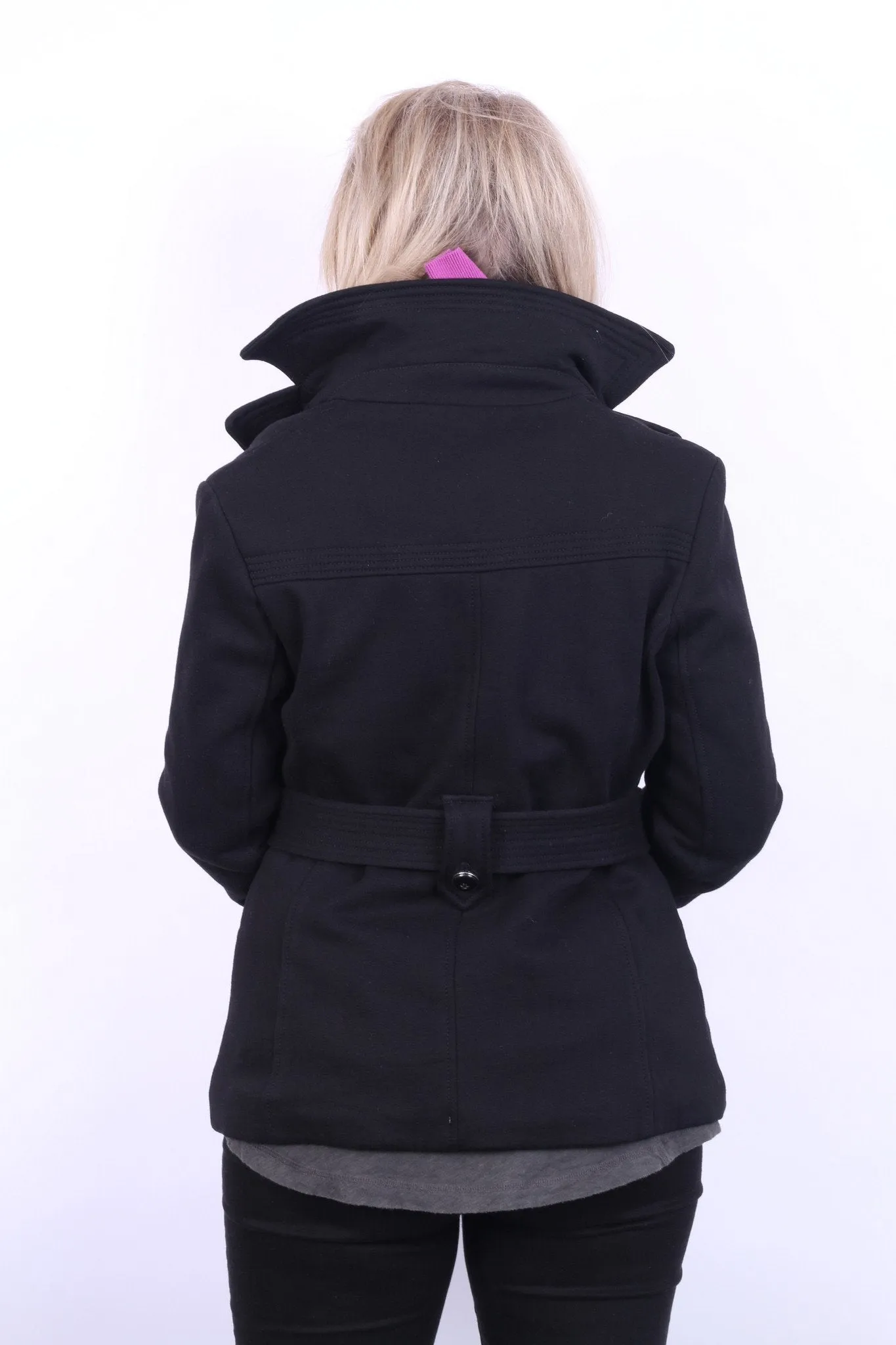 Kenneth Cole Reaction Women M Jacket Black Soft Cotton Belted Fit Casual Top