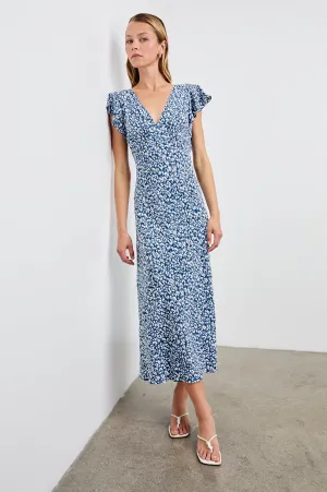 KENZ MIXED CHEETAH RUFFLE SLEEVE DRESS