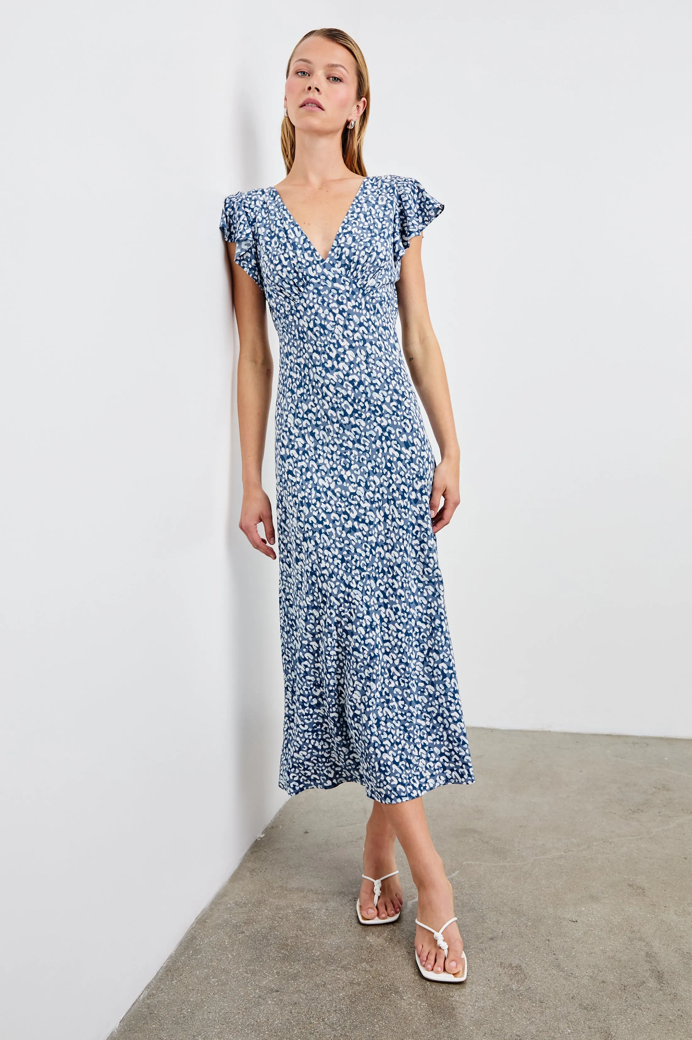 KENZ MIXED CHEETAH RUFFLE SLEEVE DRESS