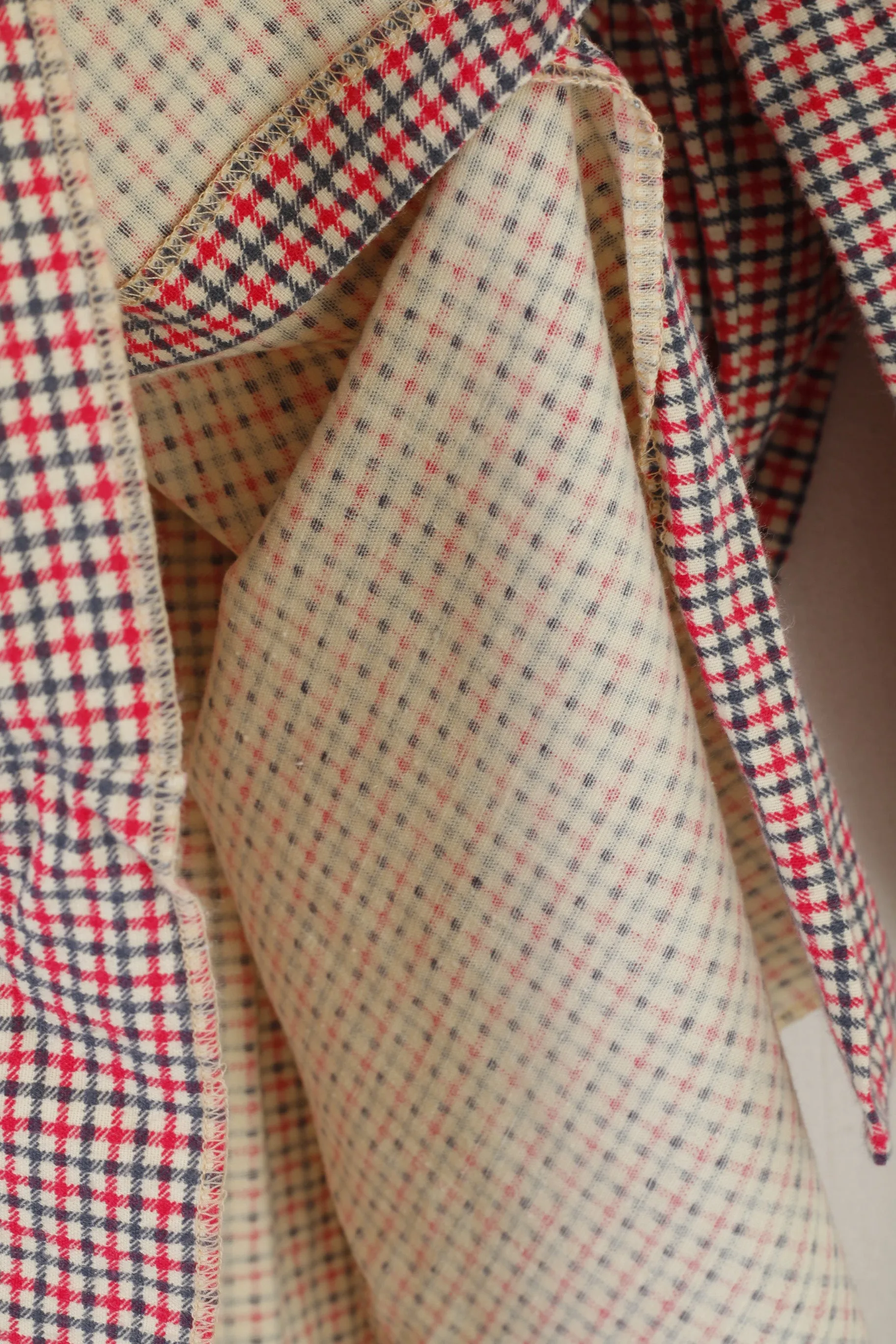 KKK Men M Casual Shirt Cream Cotton Vintage Pink Check Long Sleeve Top