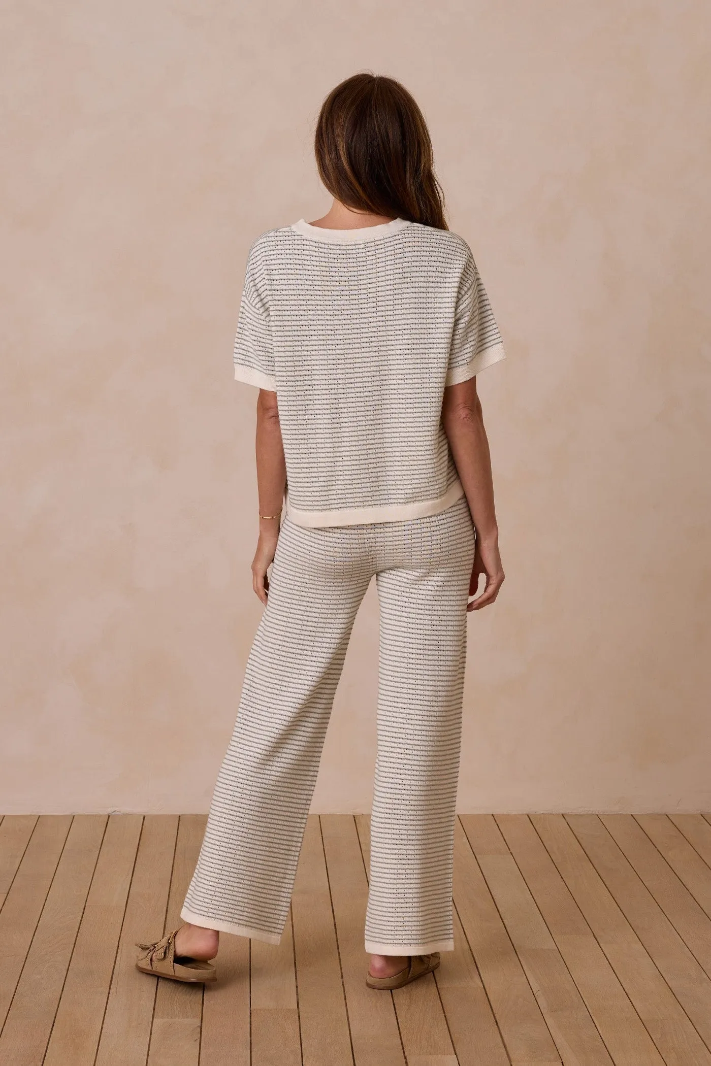 Knit Wide Leg Pant | Sage Stripe