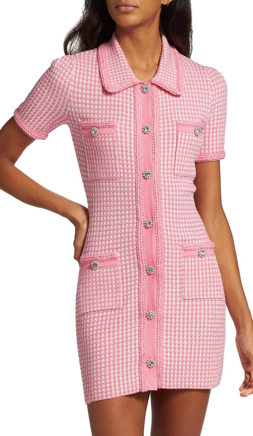 KNITTED BUTTON MINI DRESS IN PINK Gloria Lanvin