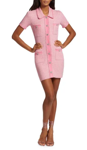 KNITTED BUTTON MINI DRESS IN PINK Gloria Lanvin
