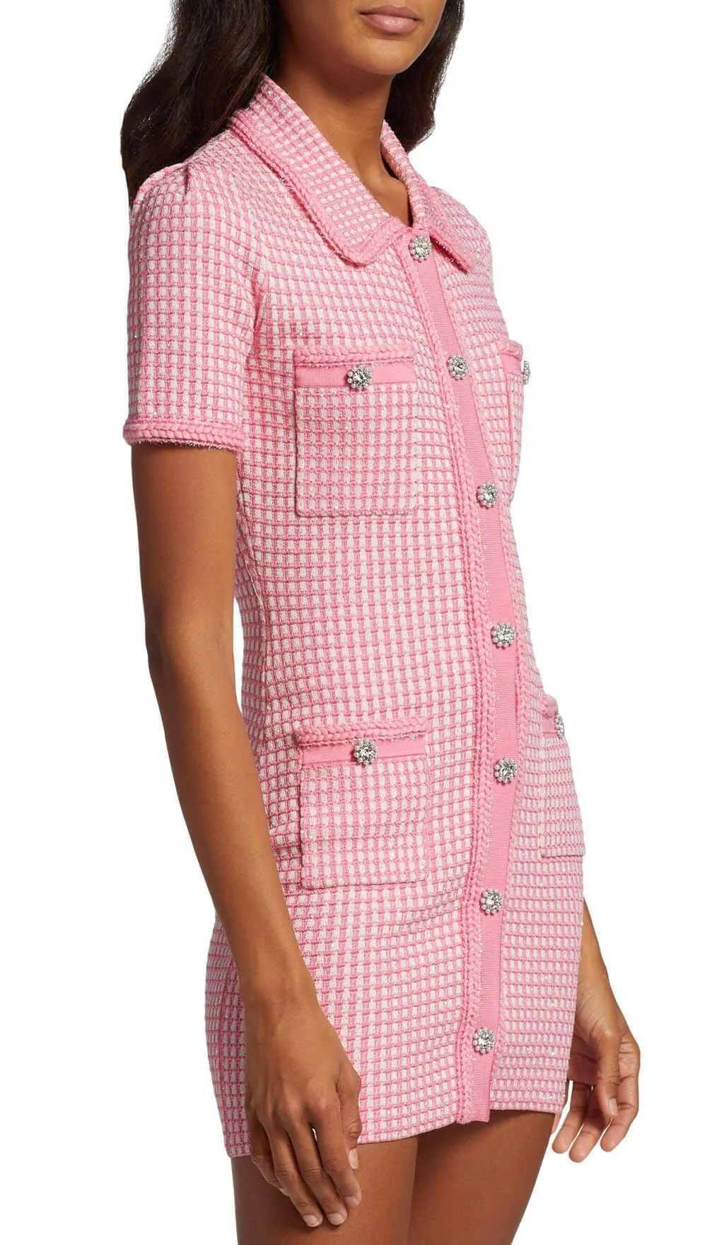 KNITTED BUTTON MINI DRESS IN PINK Gloria Lanvin