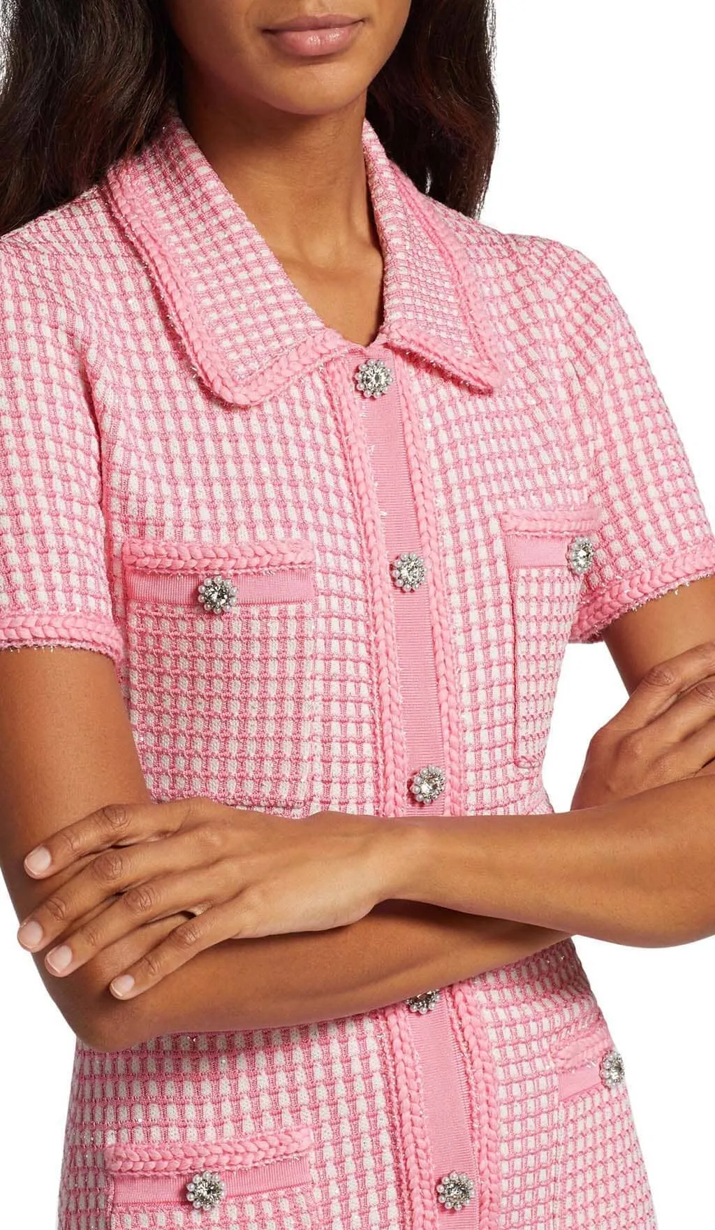 KNITTED BUTTON MINI DRESS IN PINK Gloria Lanvin
